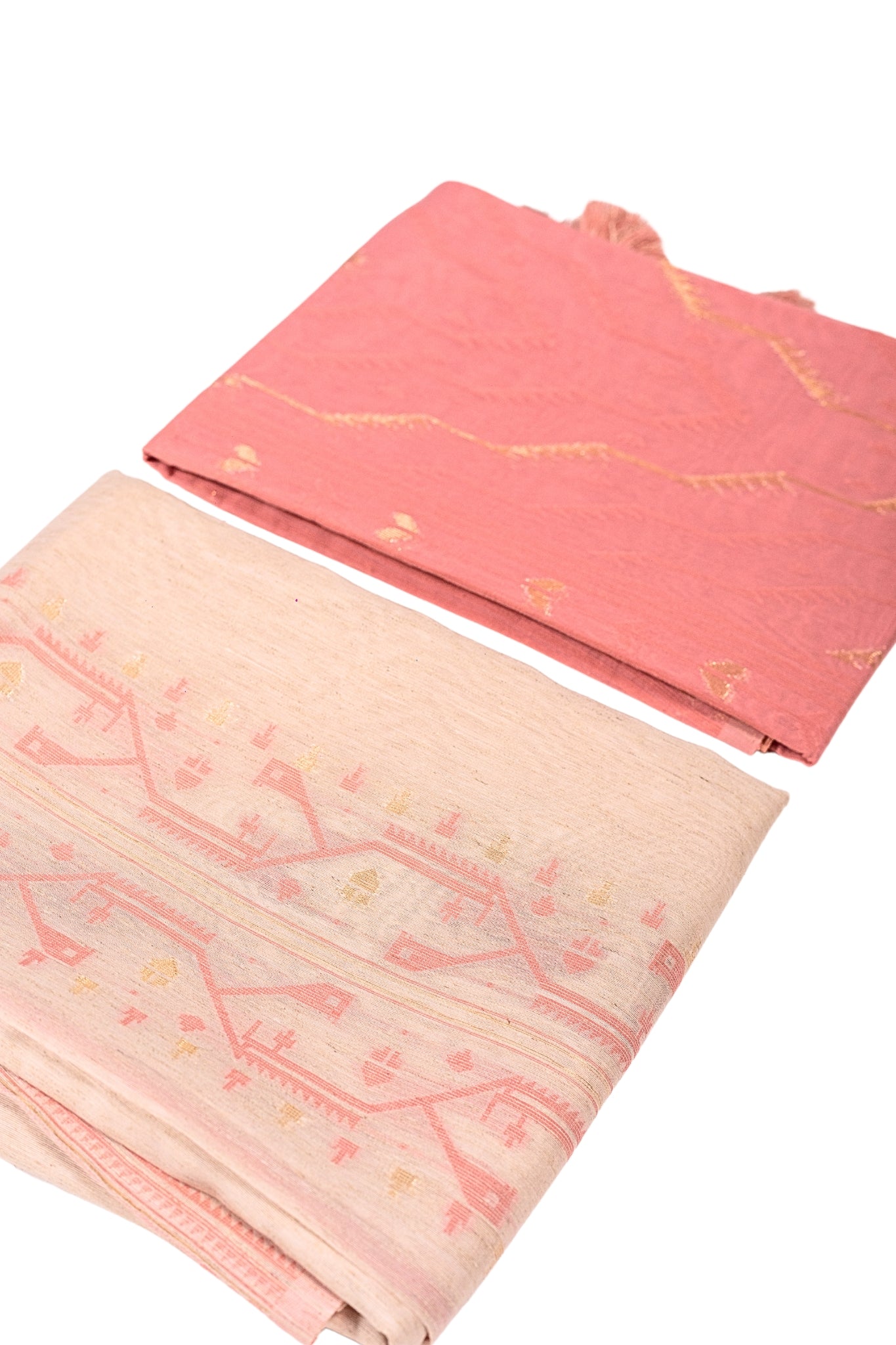 Linen Suit (2 Piece, Unstitched, Off-White/Pink)