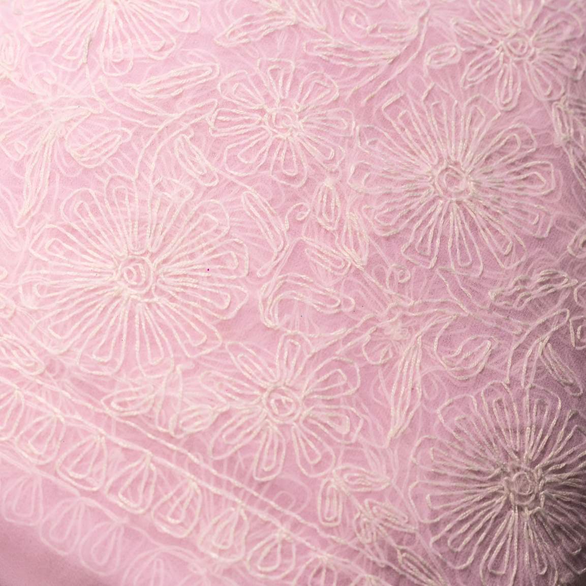 Chiffon Kurti(or Dupatta) with Tepchi Chikankari Work(2.5m, Unstitched, Light Pink)