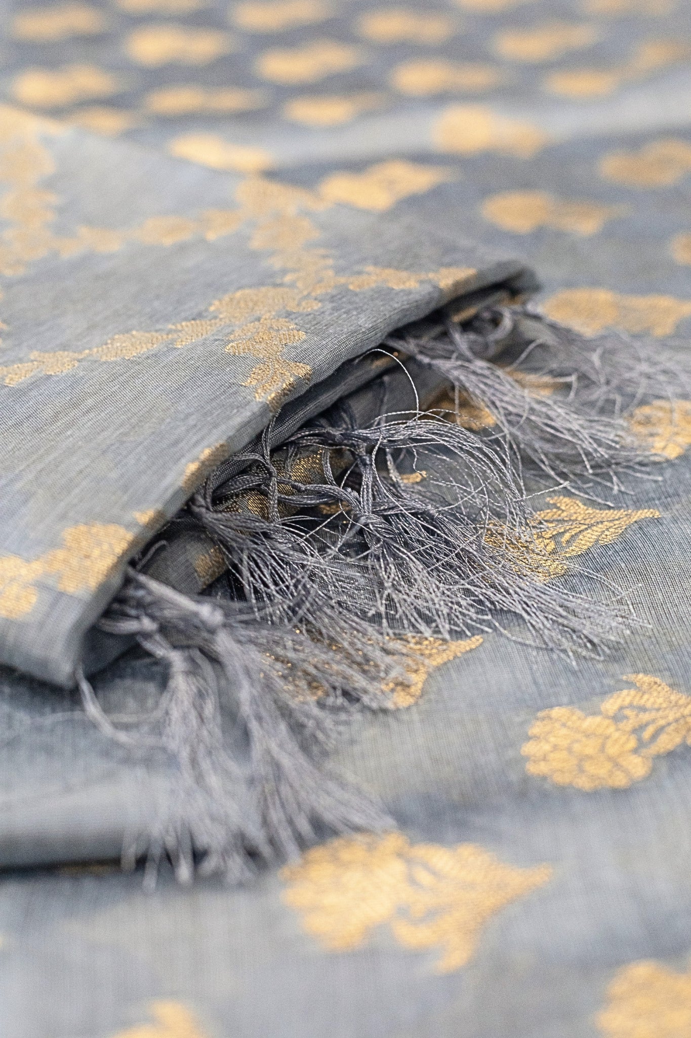 Banarasi Silk Suit(3 Piece, Unstitched, Grey)