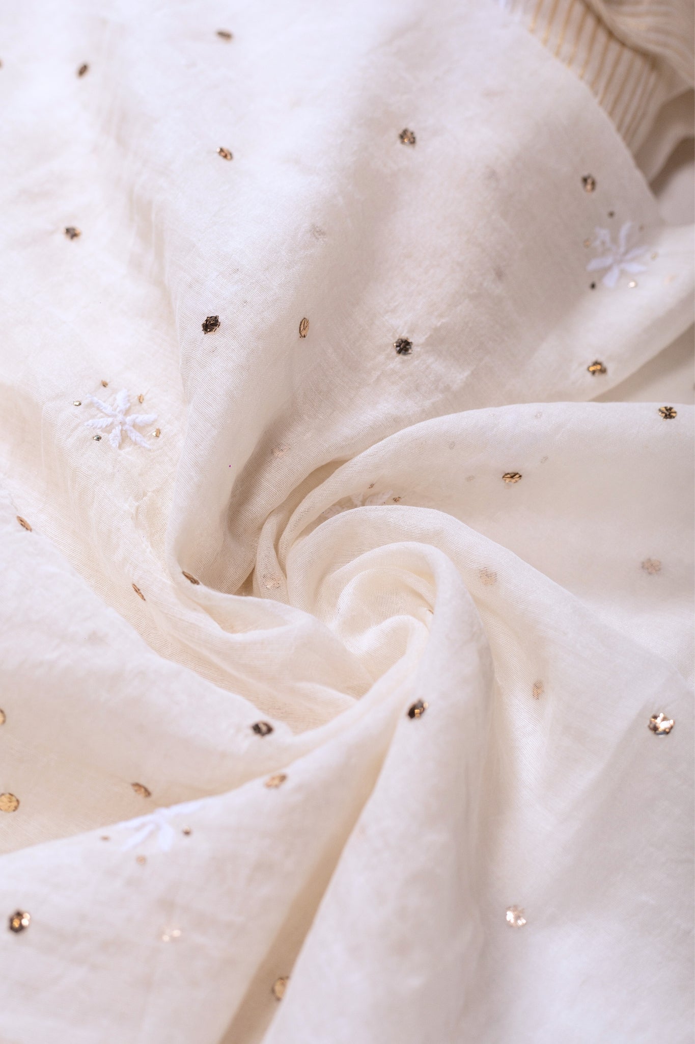 Mul Chikankari Saree with Mukaish Work (Dyeable, Off-White)