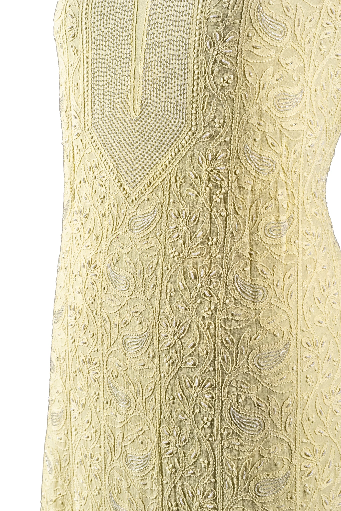 Viscose Chikankari Suit with Cutdana Moti Work (3 Piece, Unstitched, Yellow)