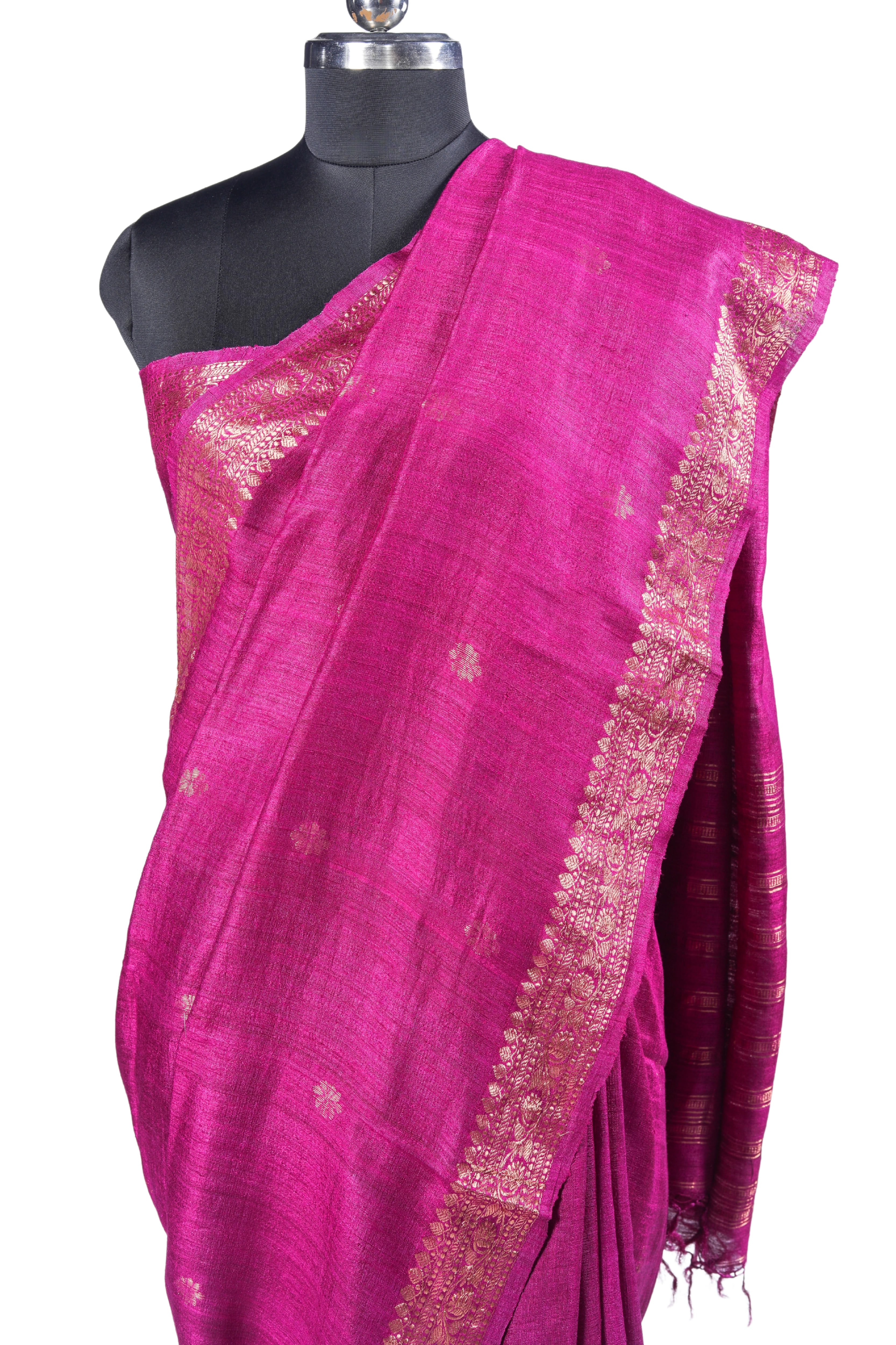 Bengali Handloom Matka Silk Saree (Magenta)