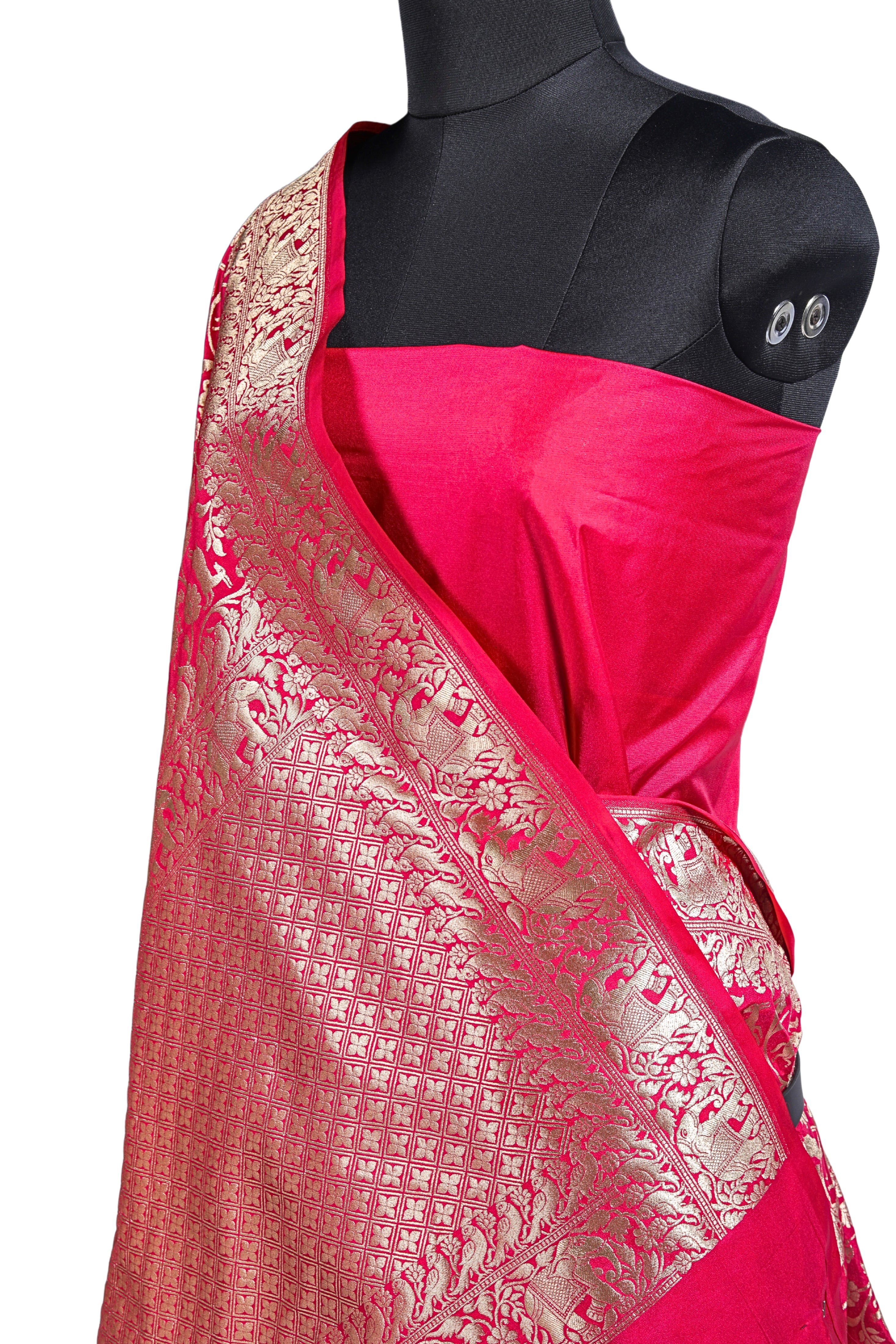 Banarasi Silk Saree(Rani Pink, Shikargah)