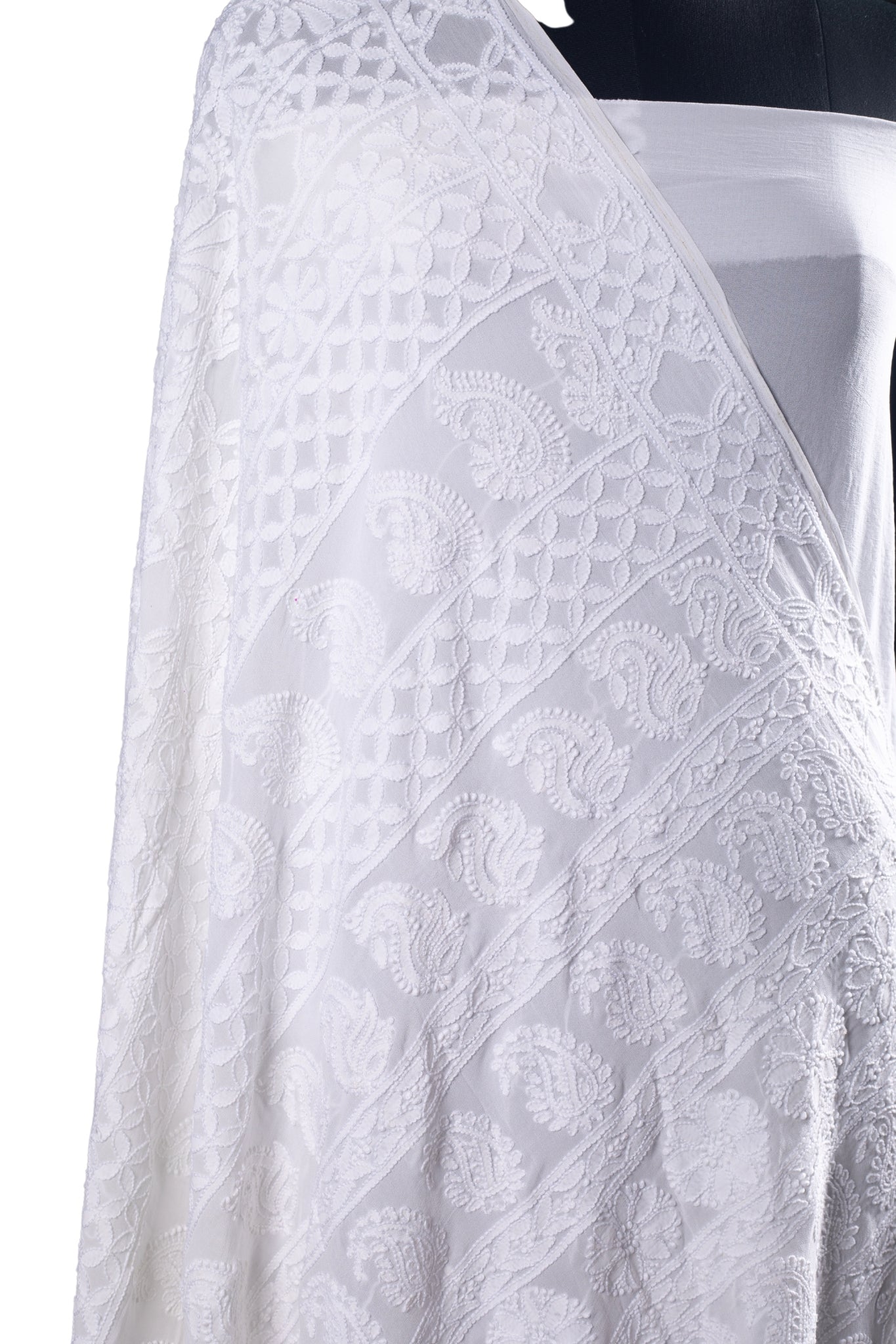 Viscose Georgette Full Chikankari Work Saree - White
