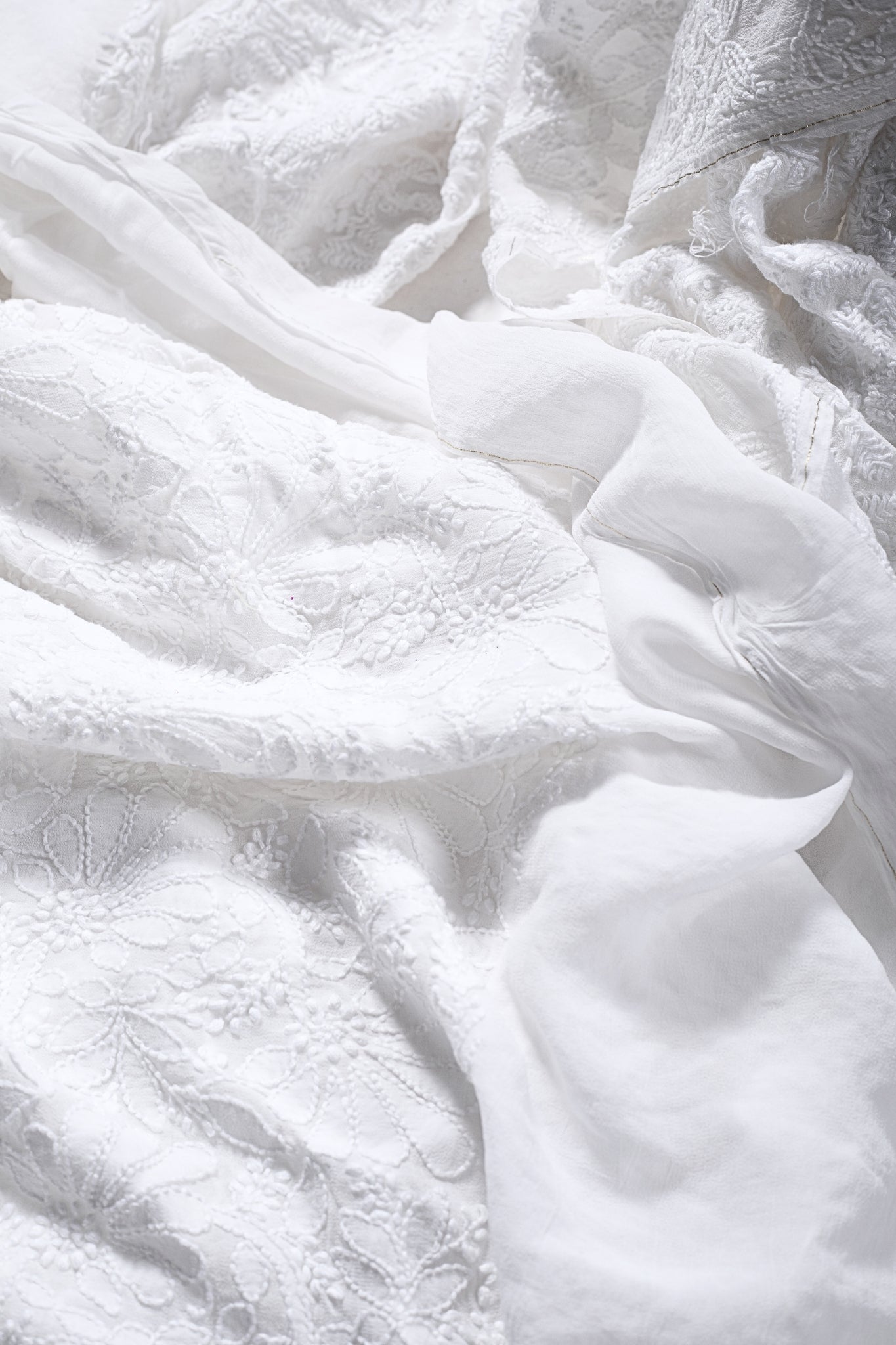 Viscose Georgette Full Chikankari Work Saree - White