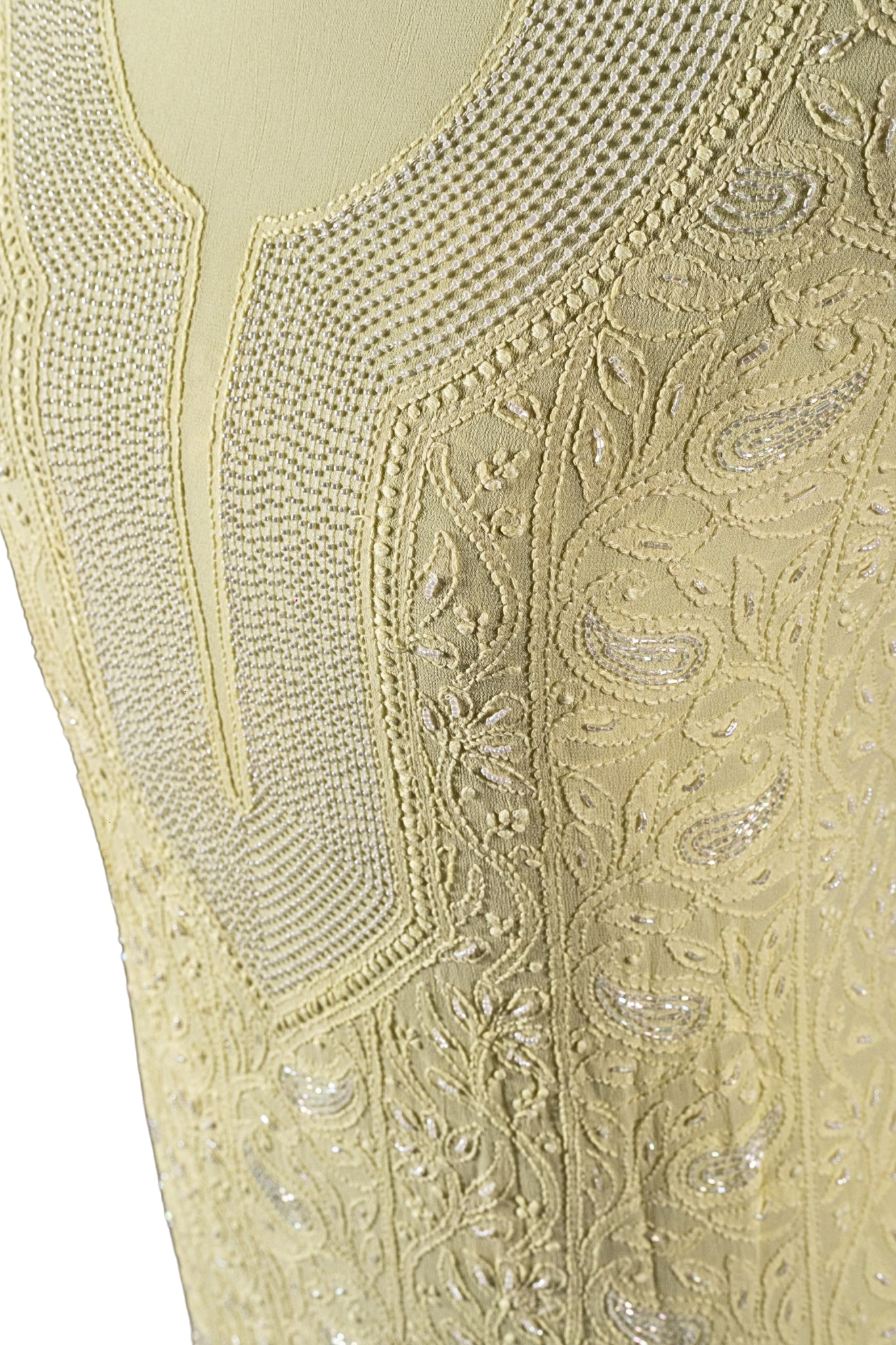 Viscose Chikankari Suit with Cutdana Moti Work (3 Piece, Unstitched, Yellow)