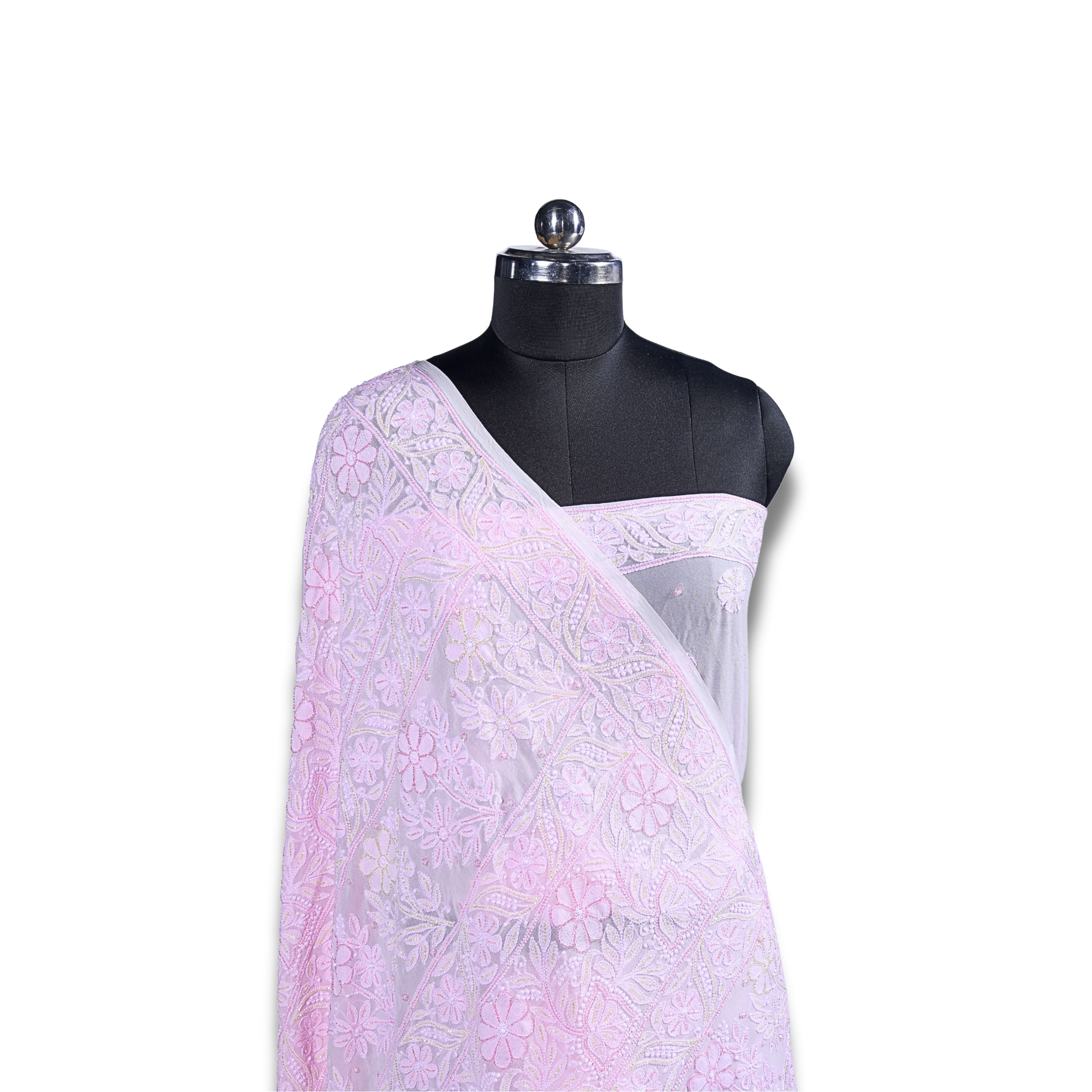 Viscose Georgette Chikankari Saree with Cutdana Moti Work(Light Pink)