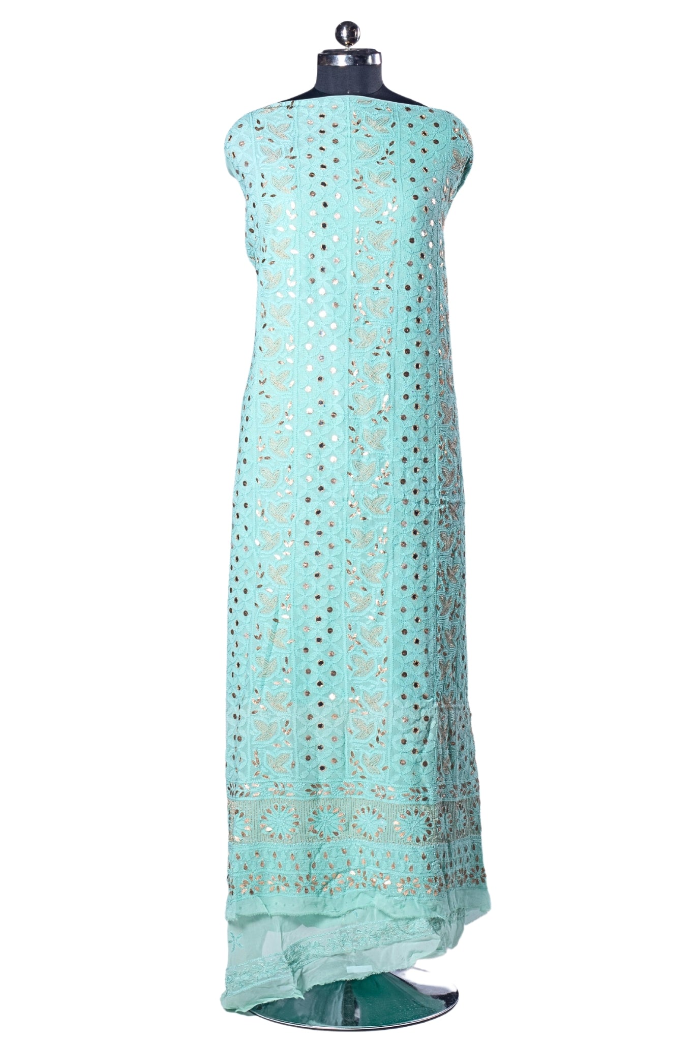 Viscose Chikankari Suit with All Over Gota Patti Work (3 Piece, Unstitched, Sea Green)