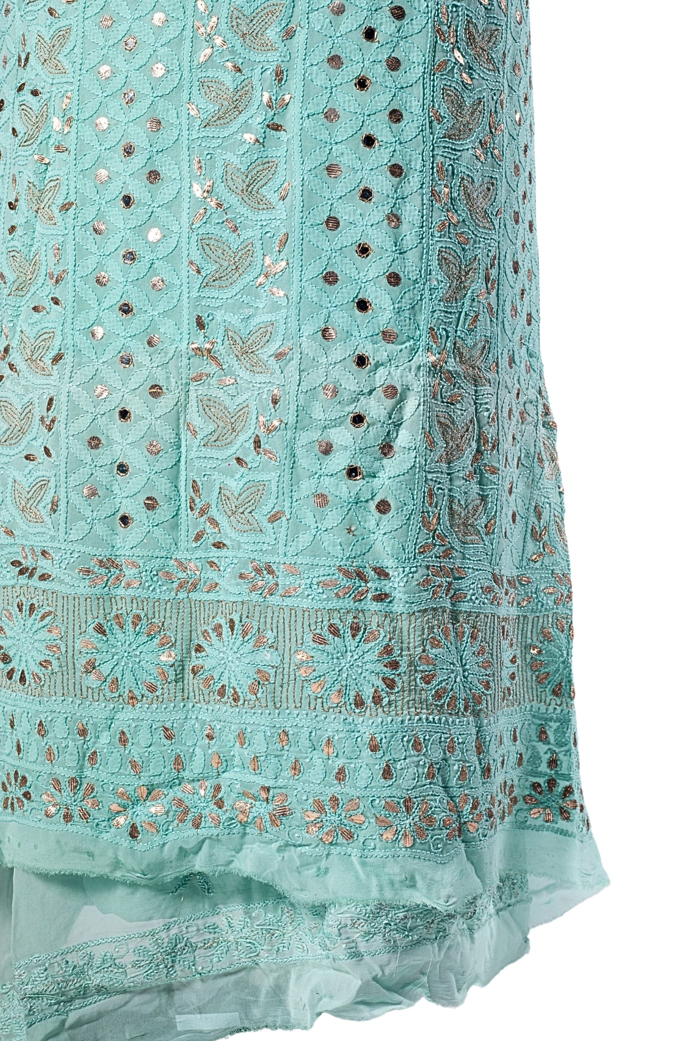Viscose Chikankari Suit with All Over Gota Patti Work (3 Piece, Unstitched, Sea Green)