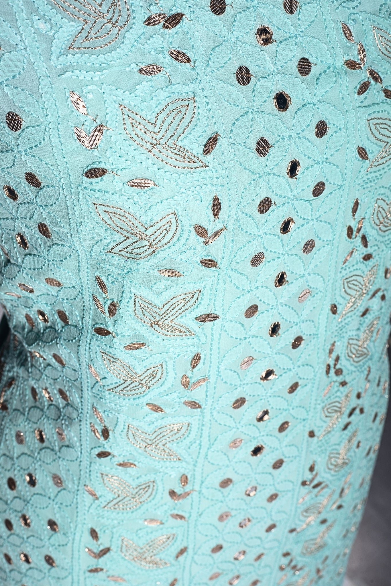 Viscose Chikankari Suit with All Over Gota Patti Work (3 Piece, Unstitched, Sea Green)