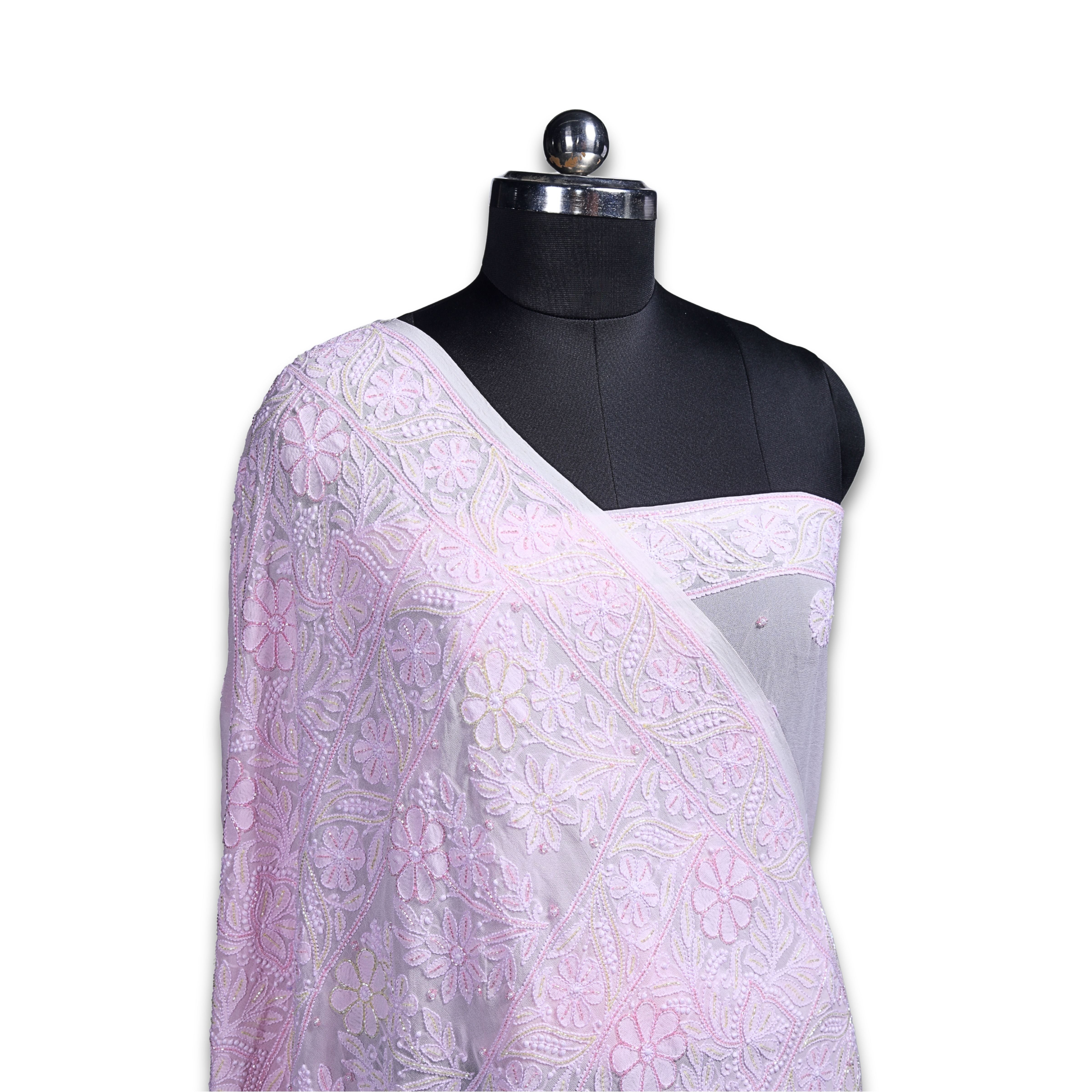 Viscose Georgette Chikankari Saree with Cutdana Moti Work(Light Pink)