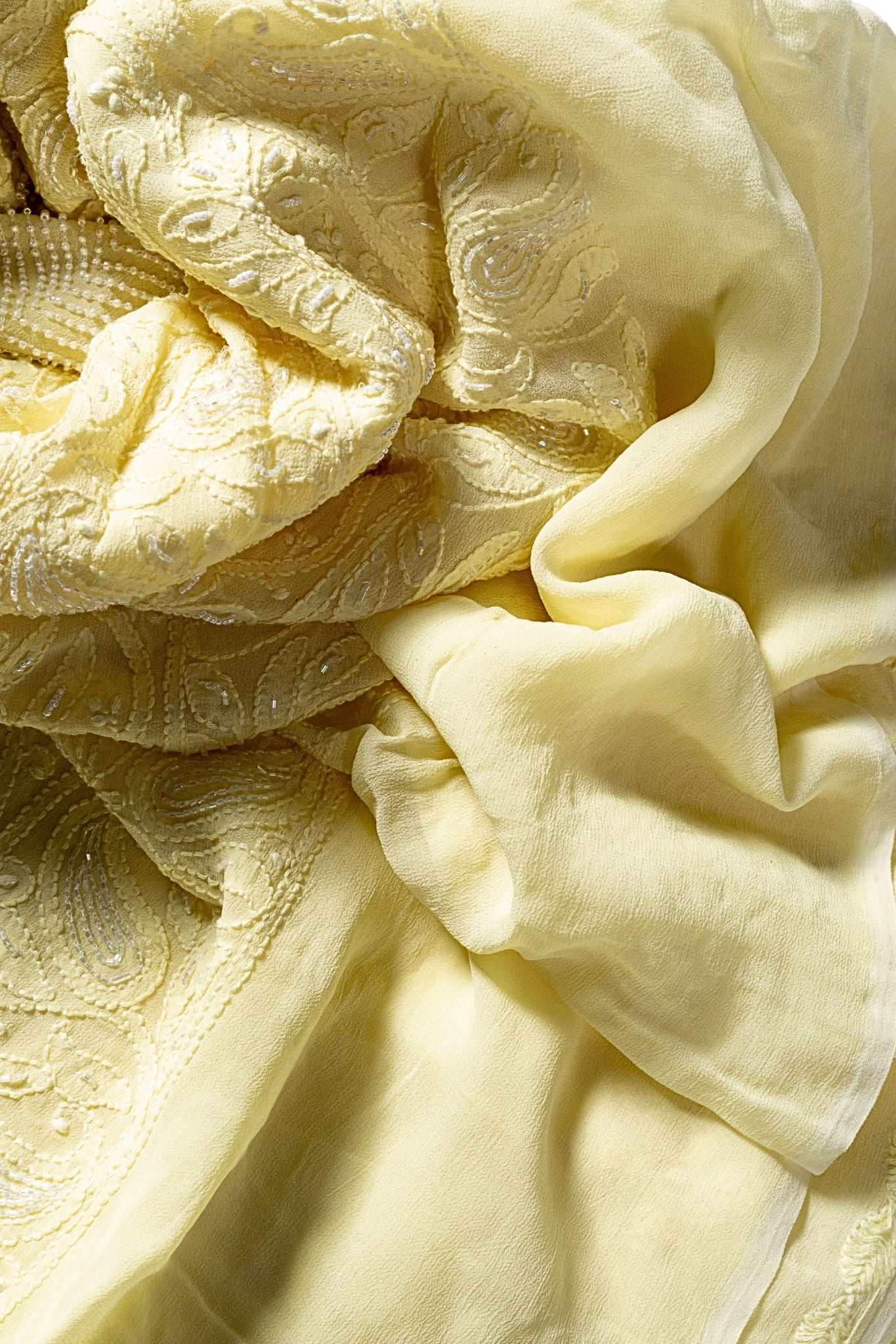 Viscose Chikankari Suit with Cutdana Moti Work (3 Piece, Unstitched, Yellow)