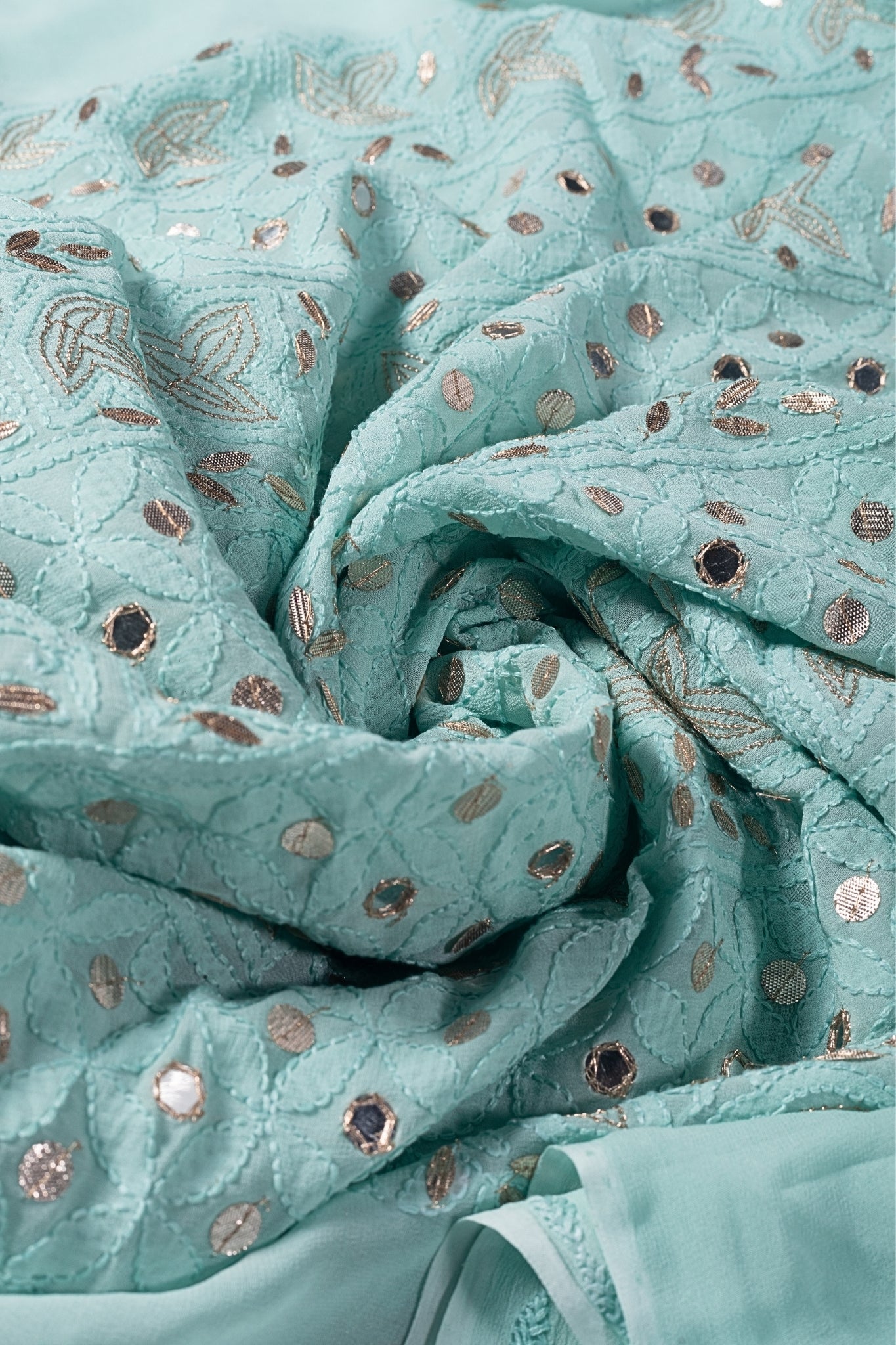 Viscose Chikankari Suit with All Over Gota Patti Work (3 Piece, Unstitched, Sea Green)