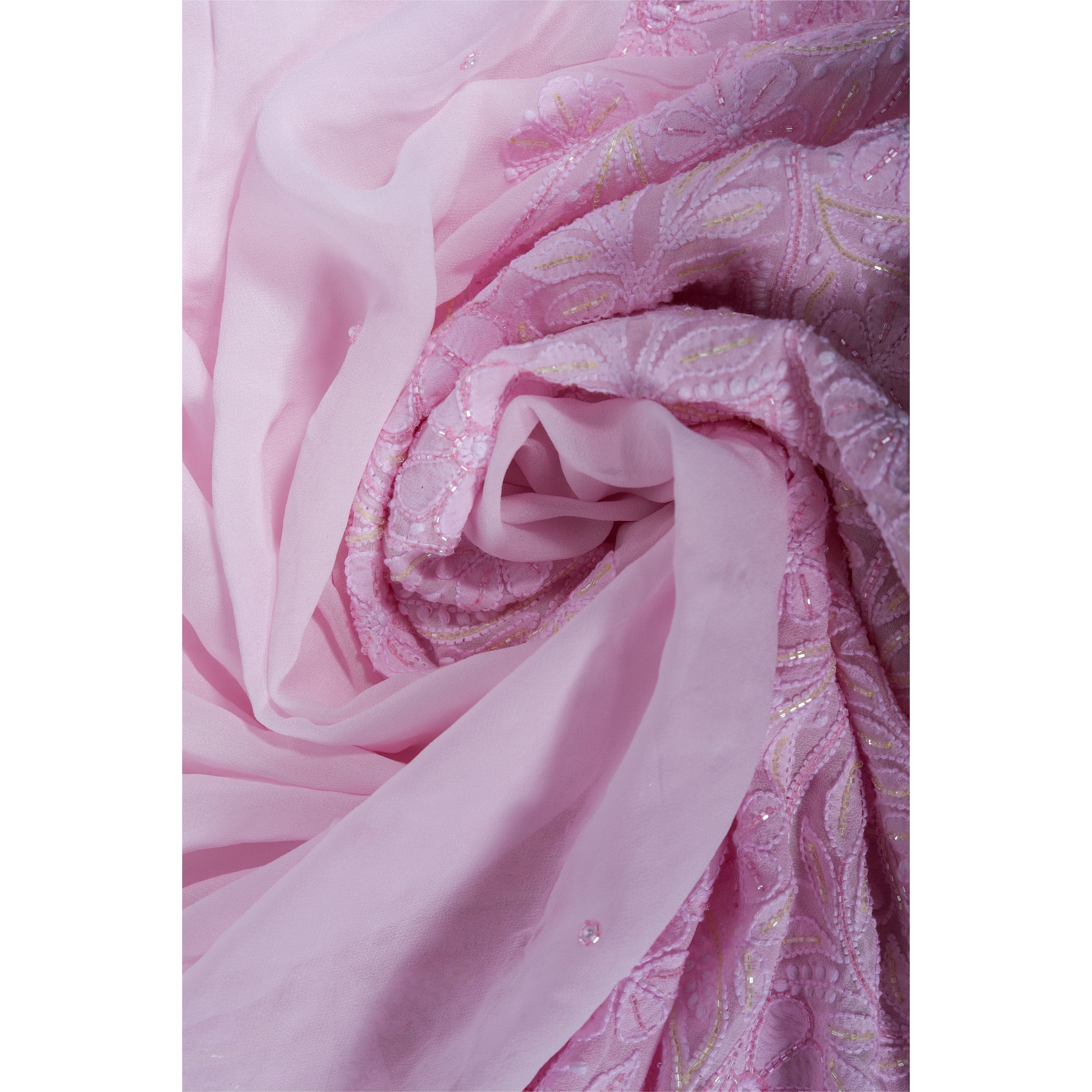 Viscose Georgette Chikankari Saree with Cutdana Moti Work(Light Pink)