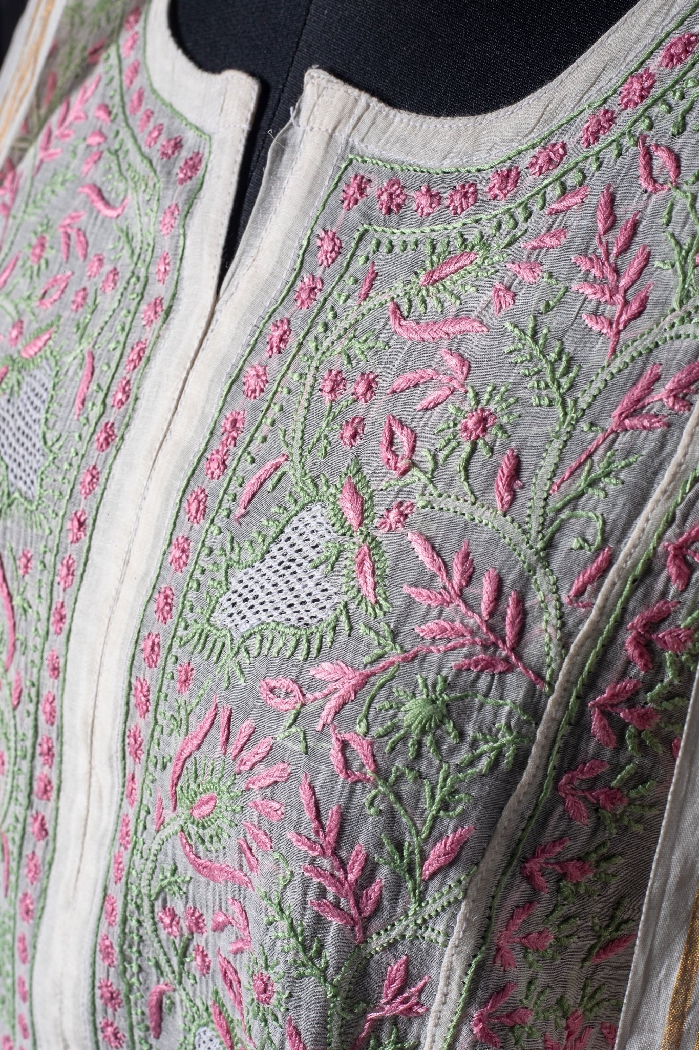 Mul Chanderi Semi-stitched Chikankari Anarkali Suit (3 Piece, Off-White with Coloured Embroidery)