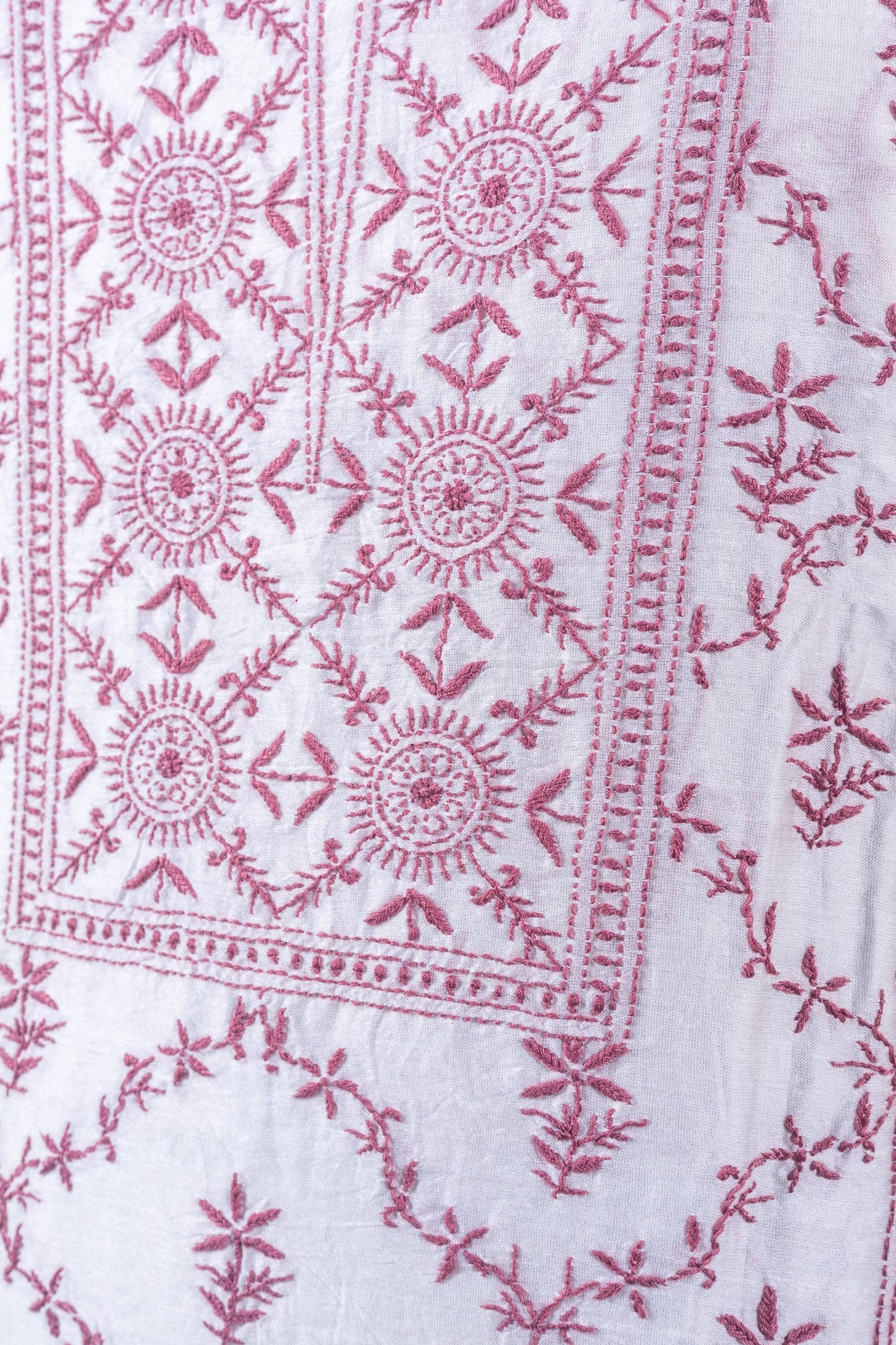 Mul Chikankari Suit with Panel Work (3 Piece, Unstitched, White/Brown)