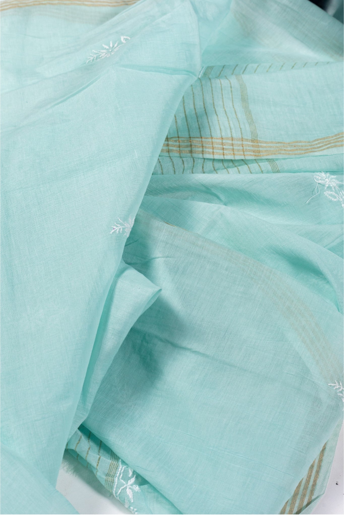 Mul Chanderi Chikankari Suit with Shadow Work(3 Piece, Unstitched, Sea Green)