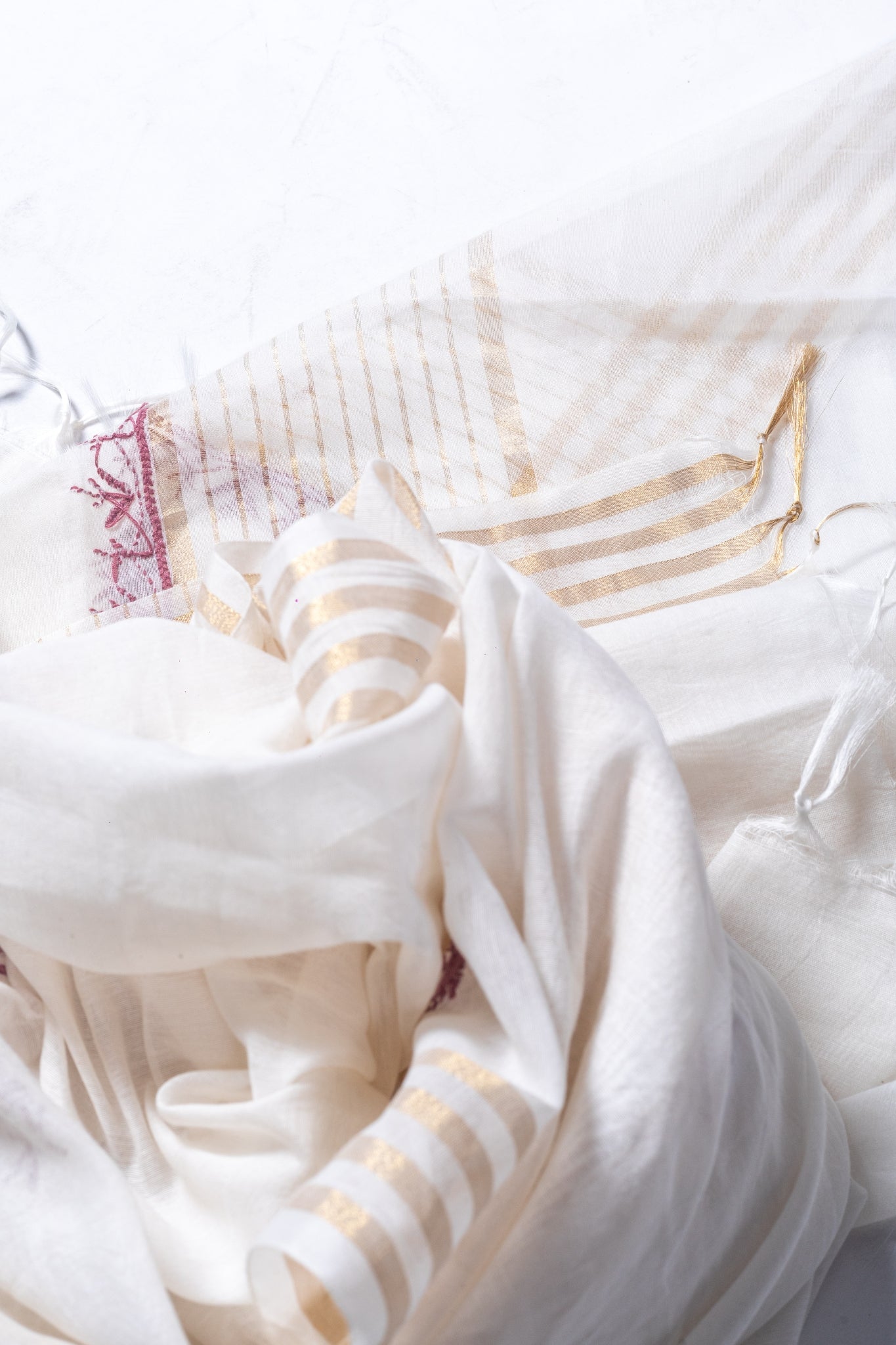 Mul Chikankari Suit with Panel Work (3 Piece, Unstitched, White/Brown)