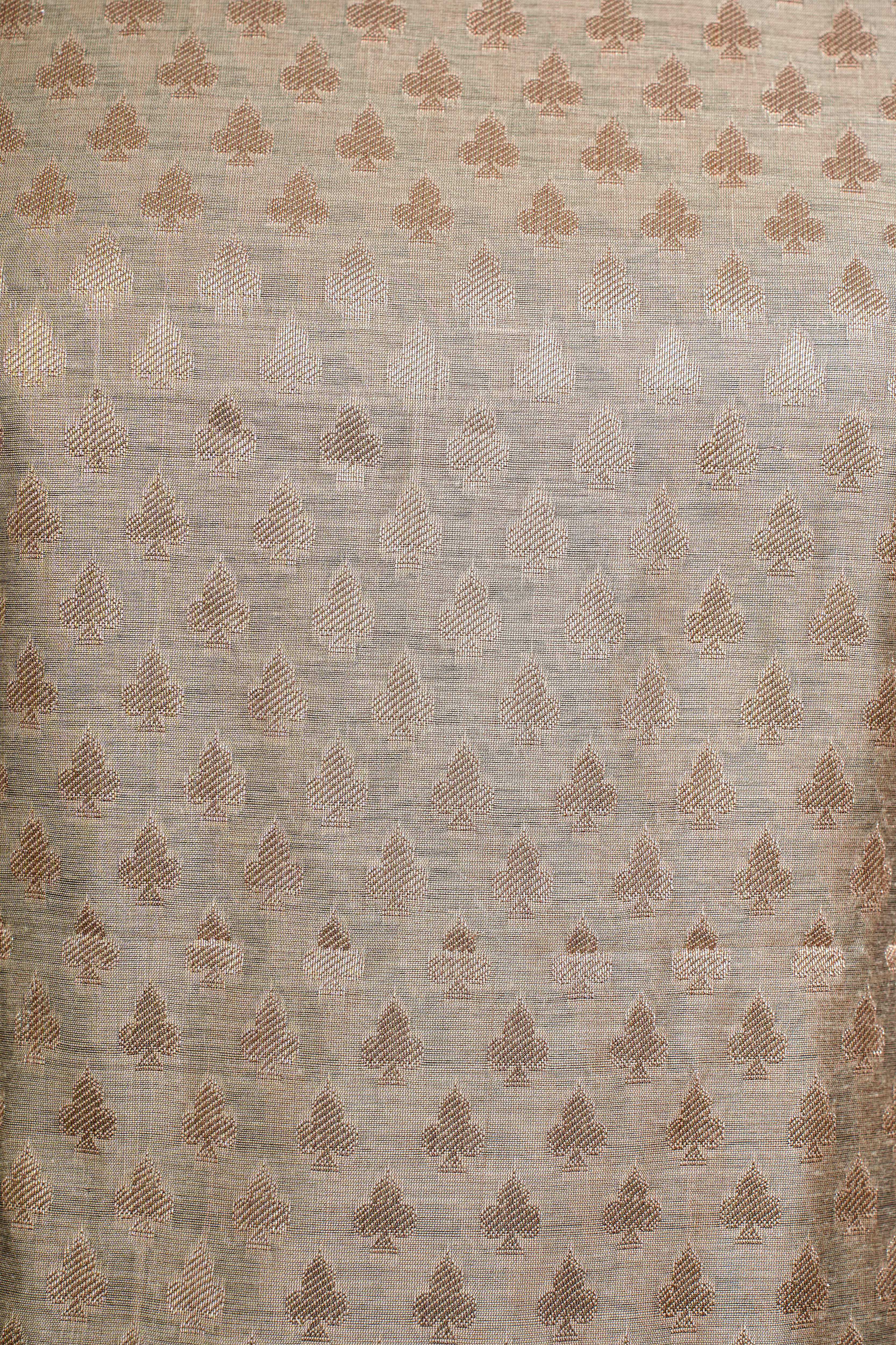 Banarasi Silk Suit(3 Piece, Unstitched, Beige/Green)