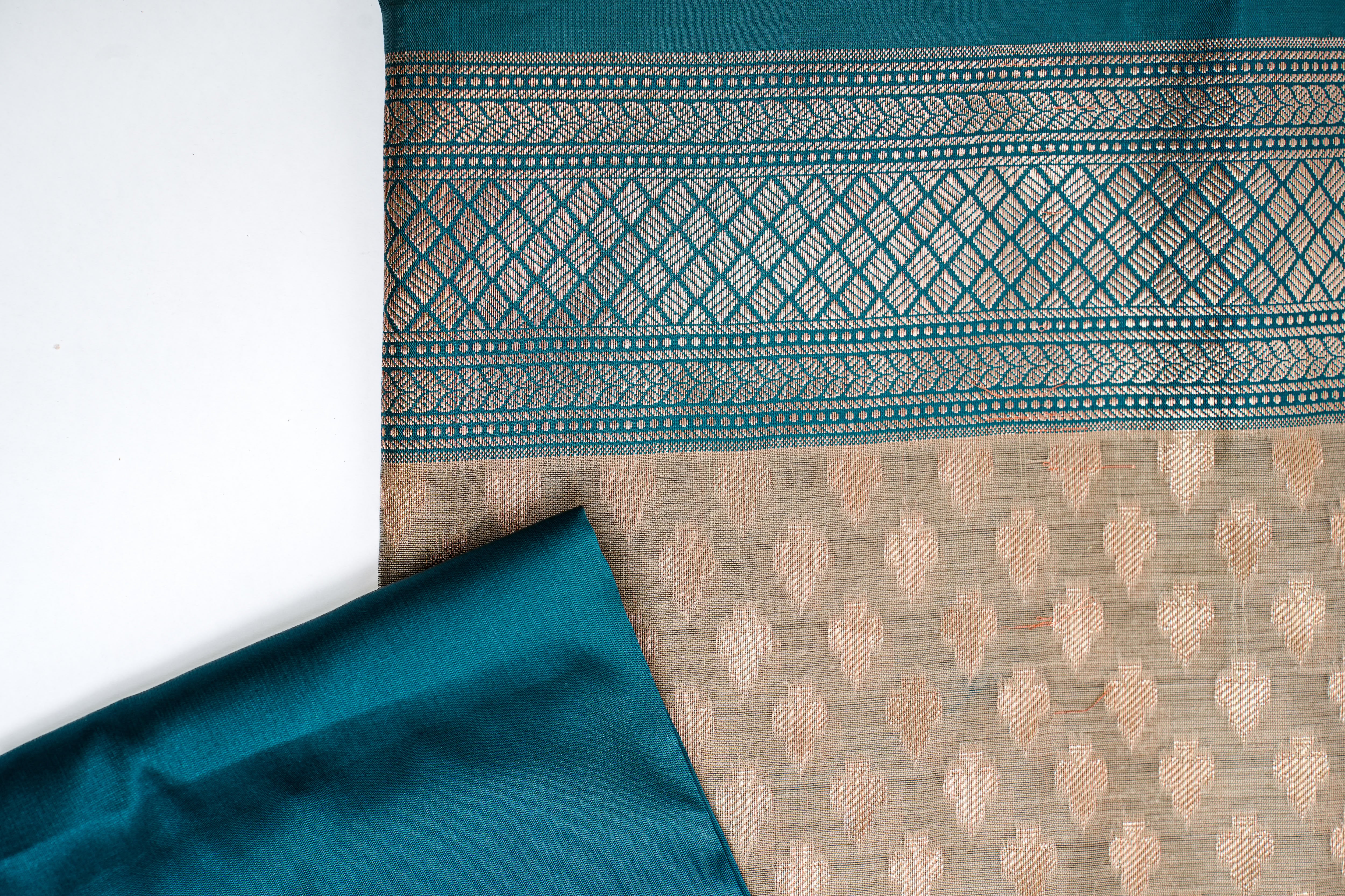 Banarasi Silk Suit(3 Piece, Unstitched, Beige/Green)