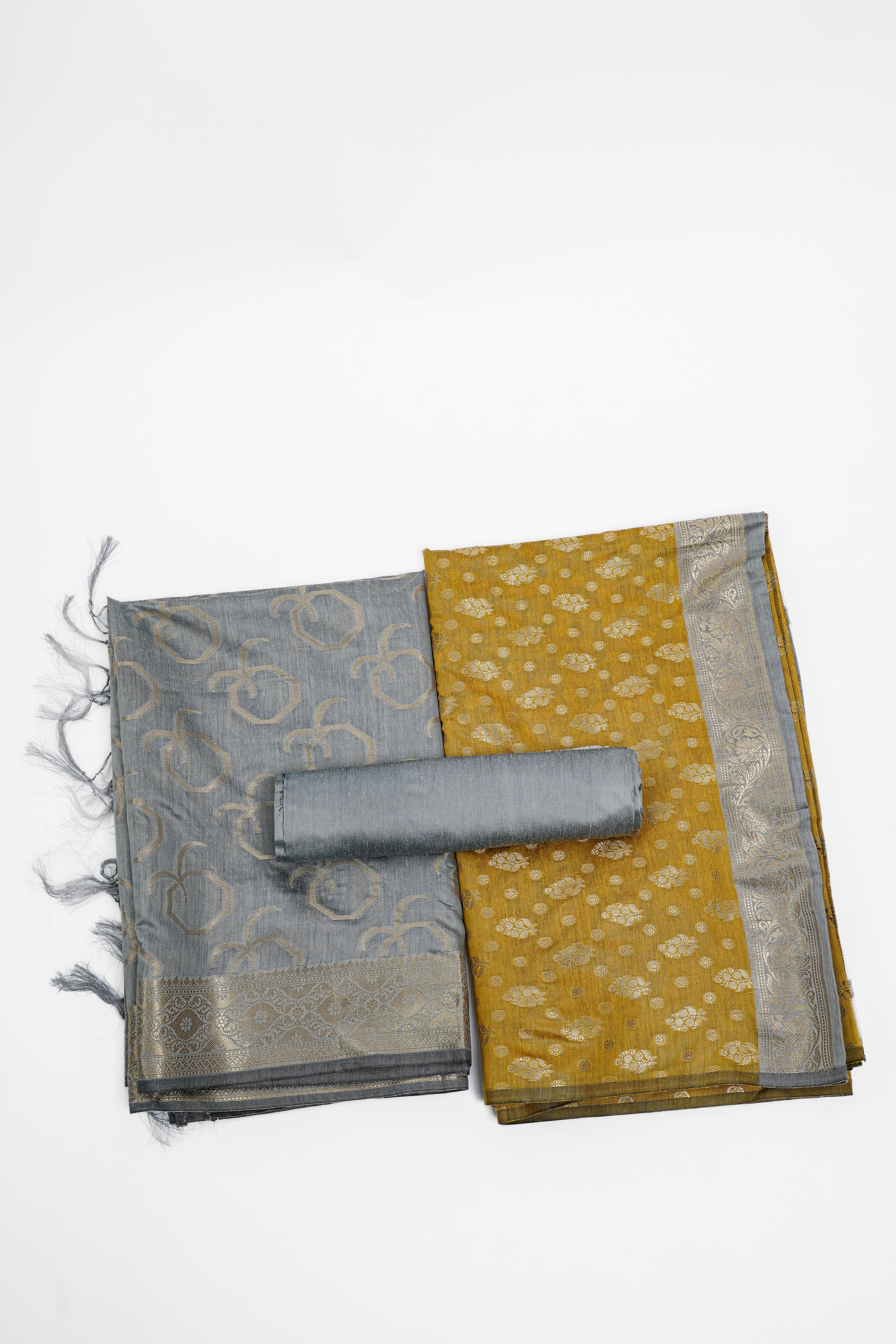 Banarasi Silk Suit(3 Piece, Unstitched, Golden Yellow)