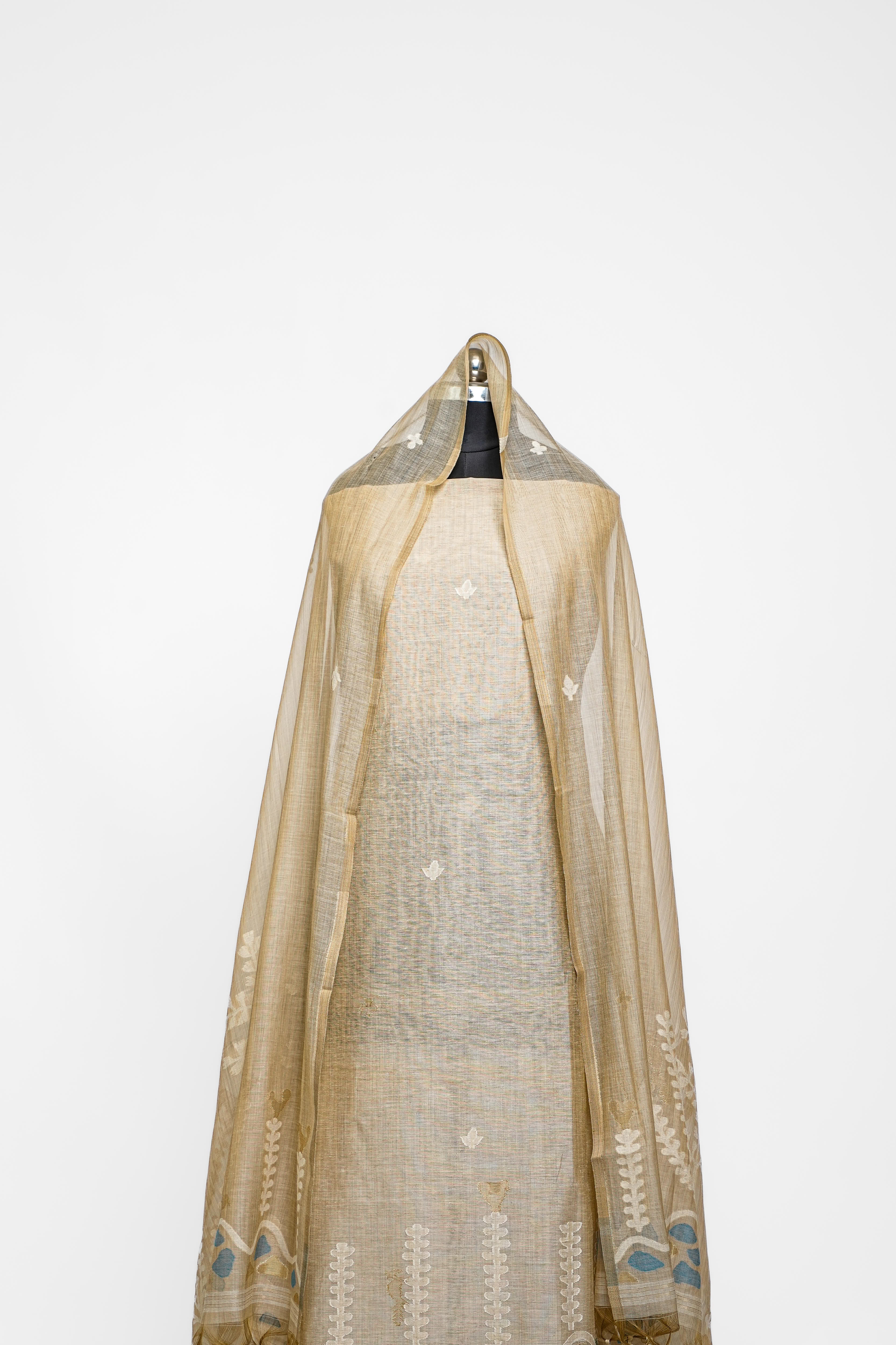 Linen Suit (2 Piece, Unstitched, Beige)