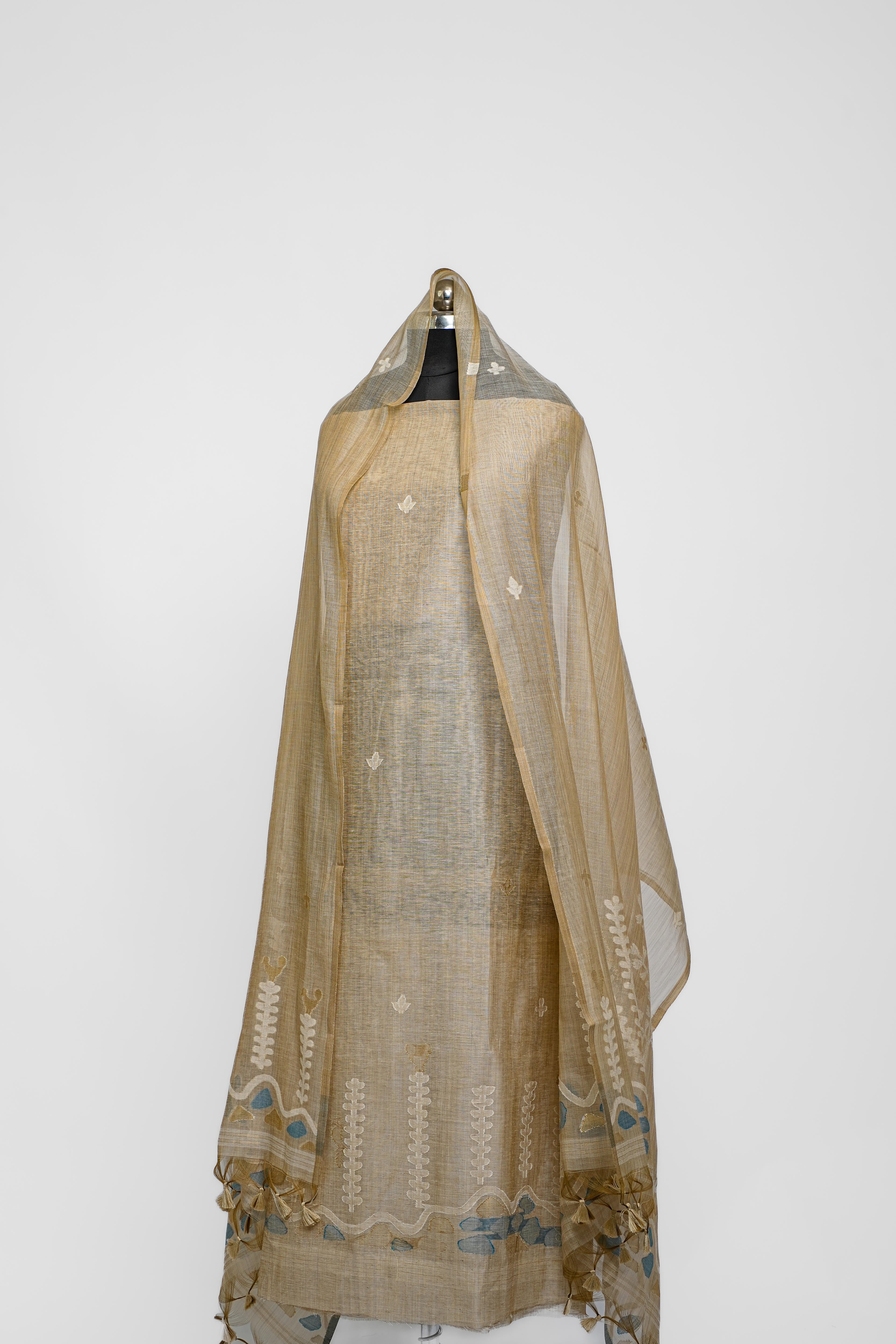 Linen Suit (2 Piece, Unstitched, Beige)