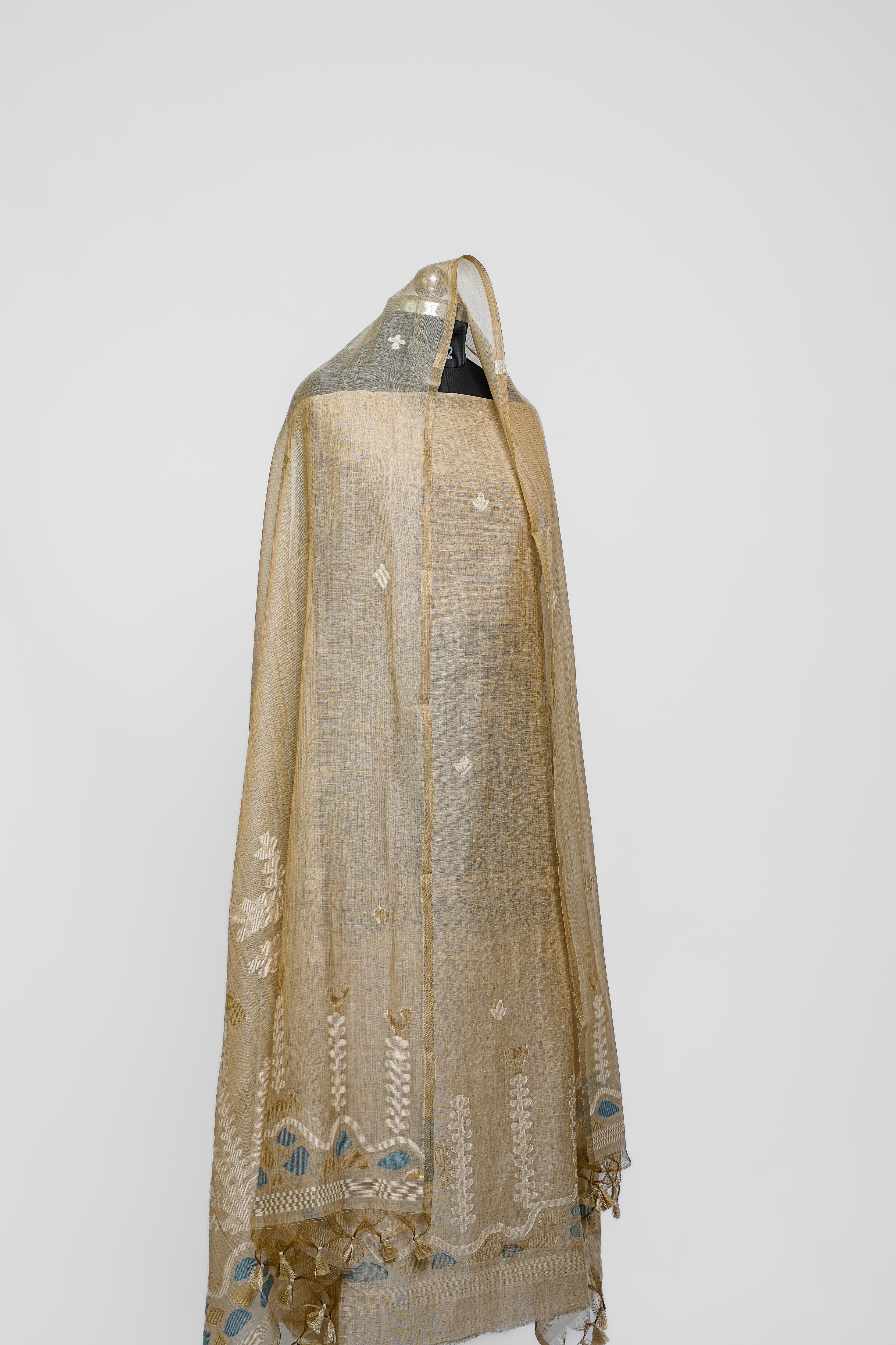 Linen Suit (2 Piece, Unstitched, Beige)