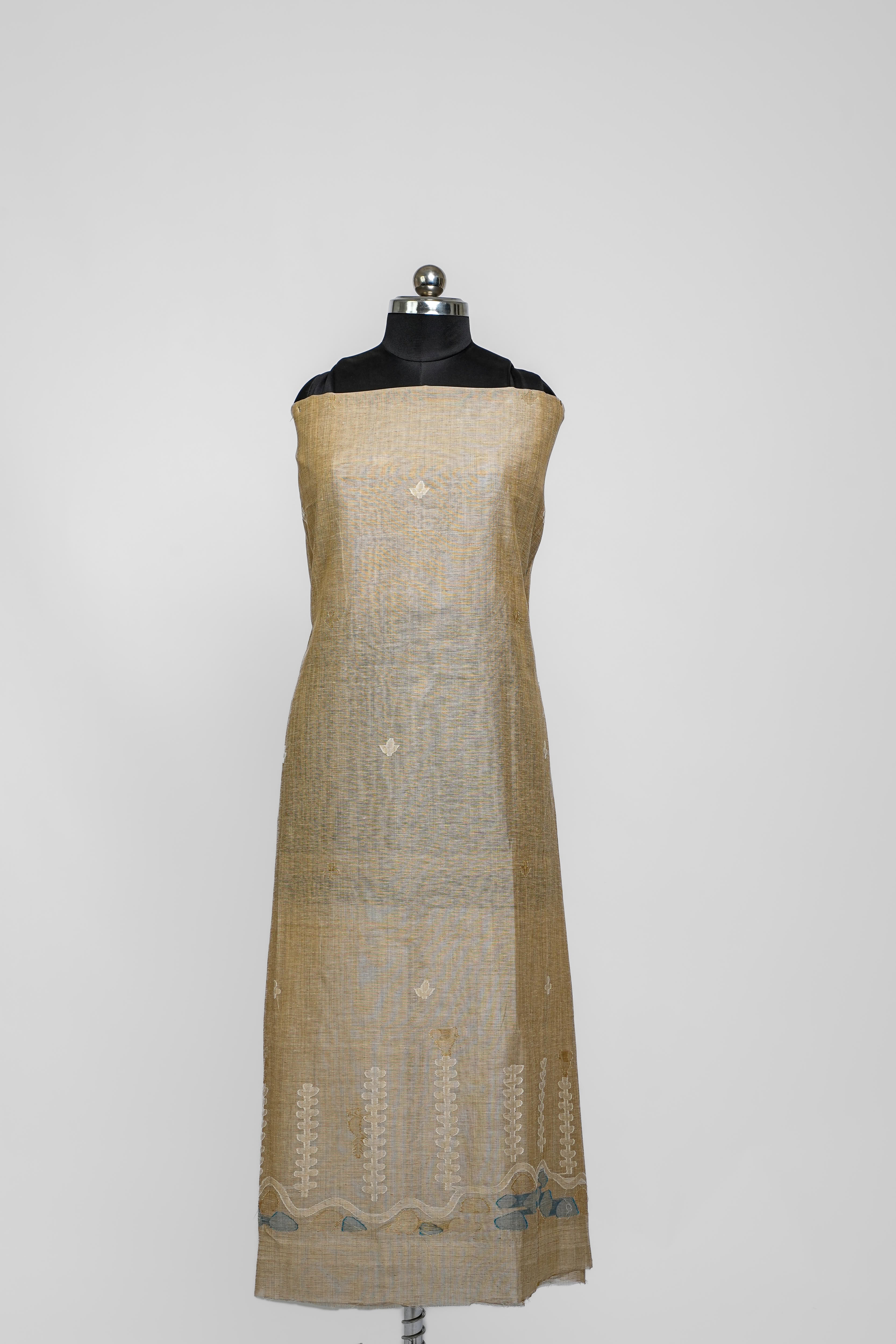 Linen Suit (2 Piece, Unstitched, Beige)