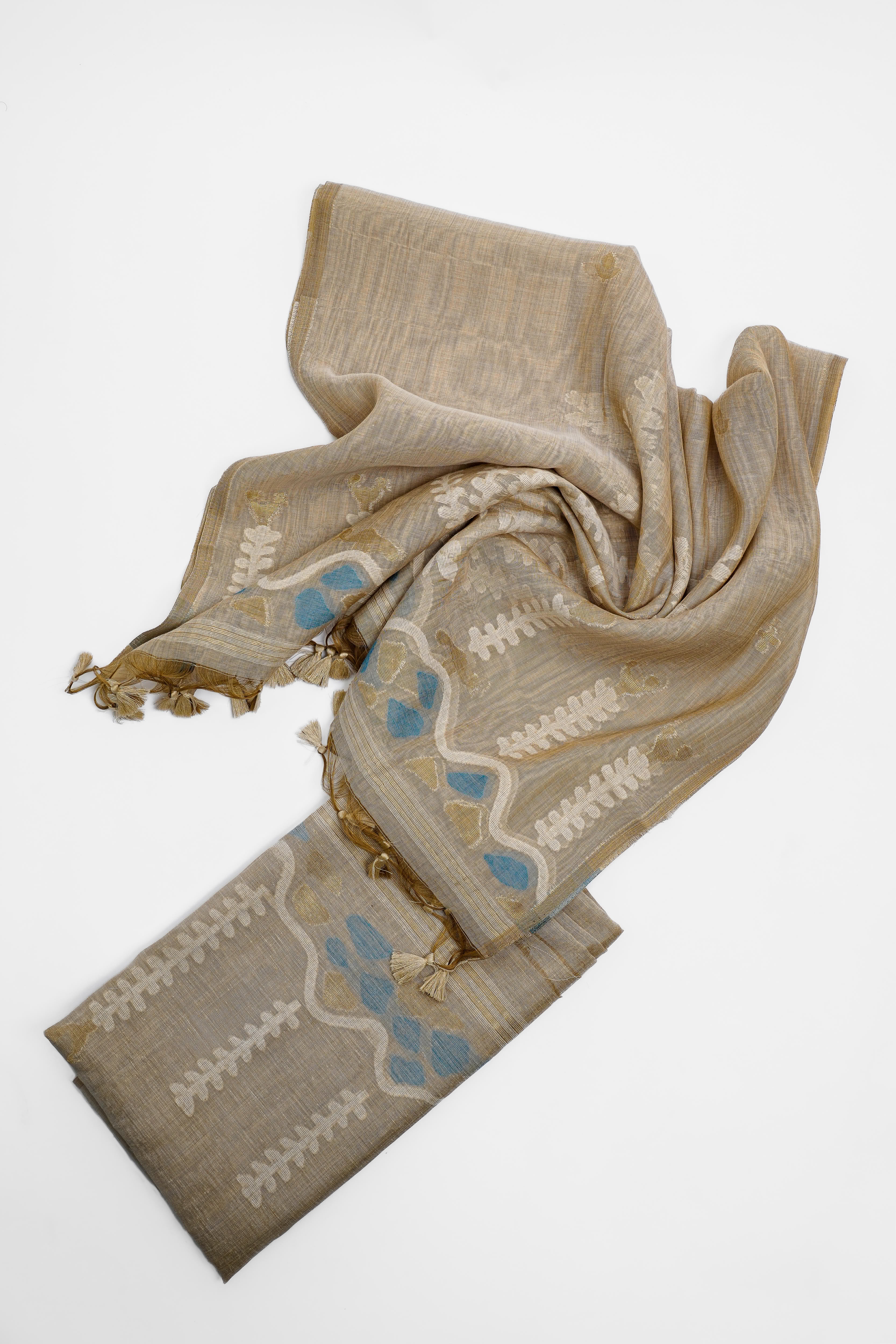 Linen Suit (2 Piece, Unstitched, Beige)