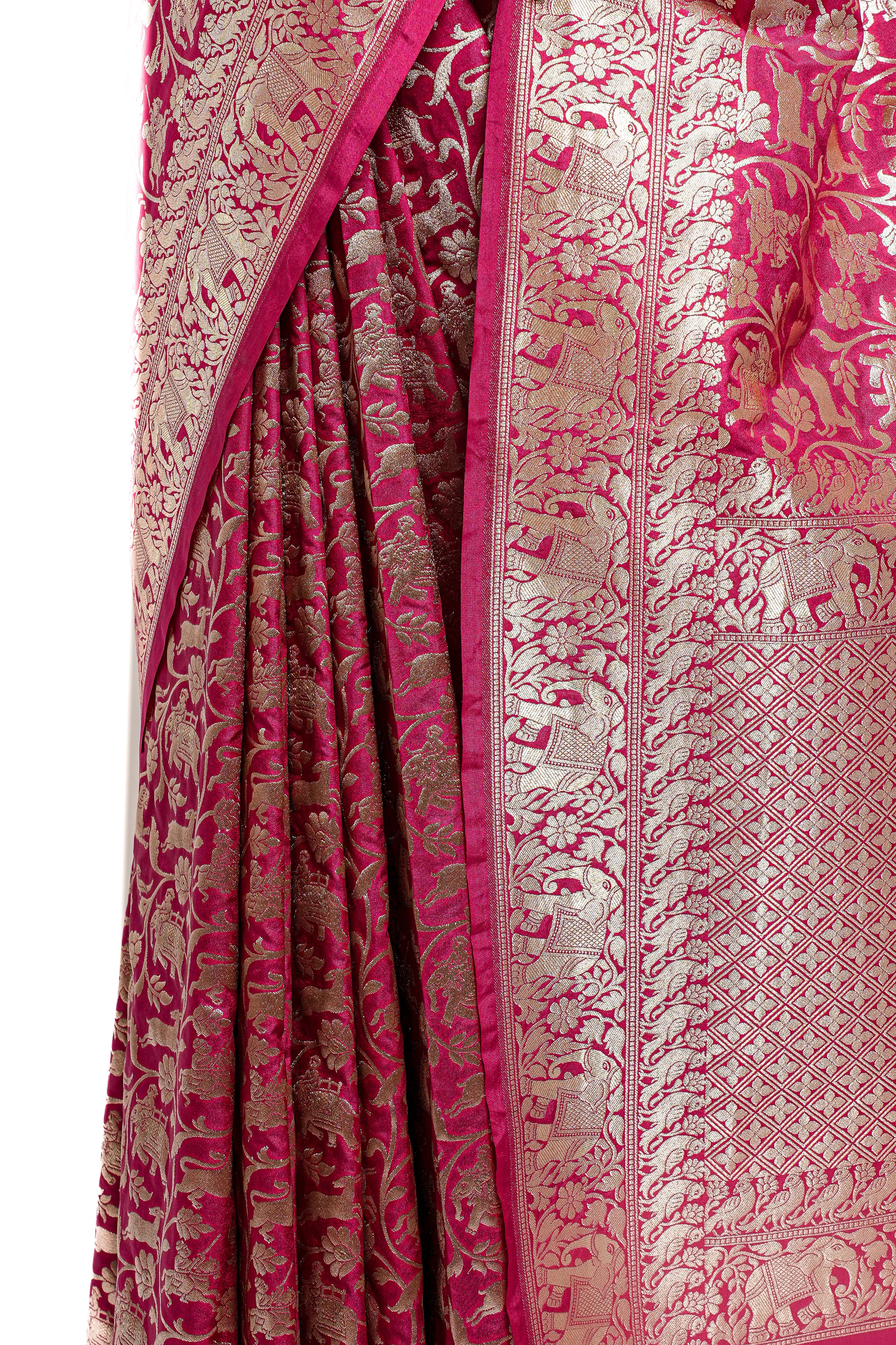 Banarasi Silk Saree(Rani Pink, Shikargah)
