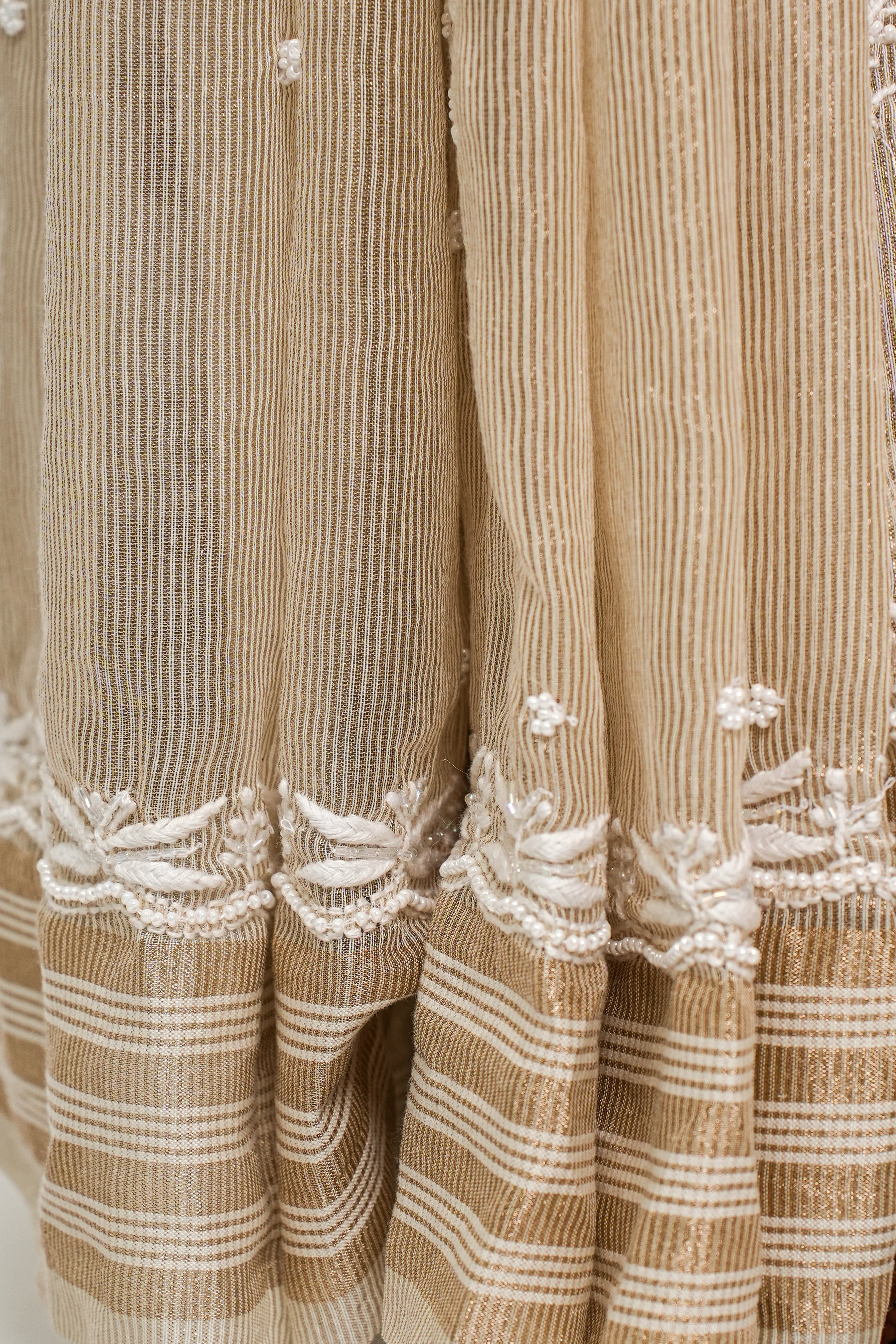 Maheshwari Tissue  Chikankari Saree with Cutdana Moti Work (Beige)