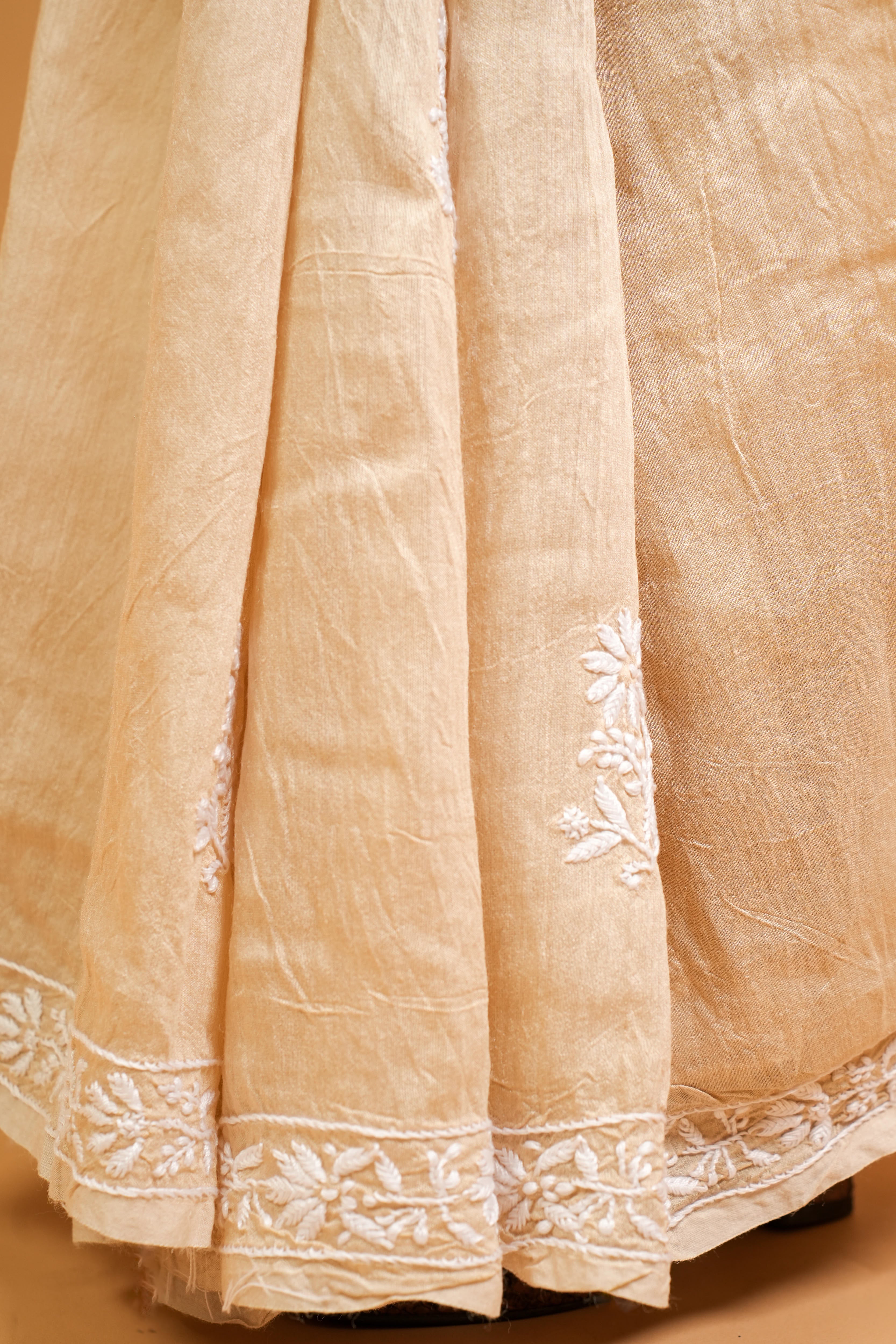 Moga Silk  Chikankari Saree with Thread Work (Beige)
