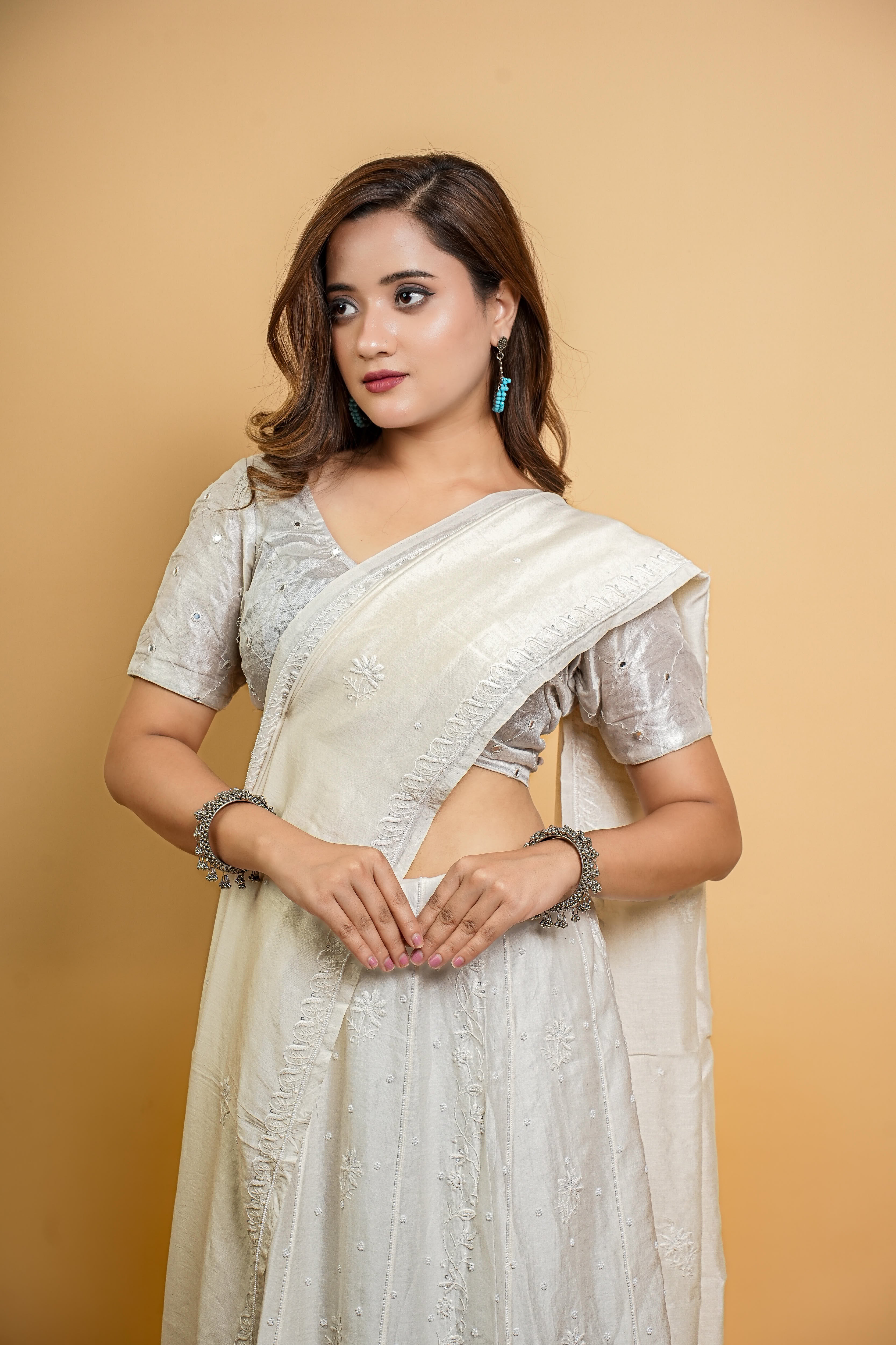 Mul Chanderi Chikankari Lehenga with All Over Work(Off-White, Dyeable)