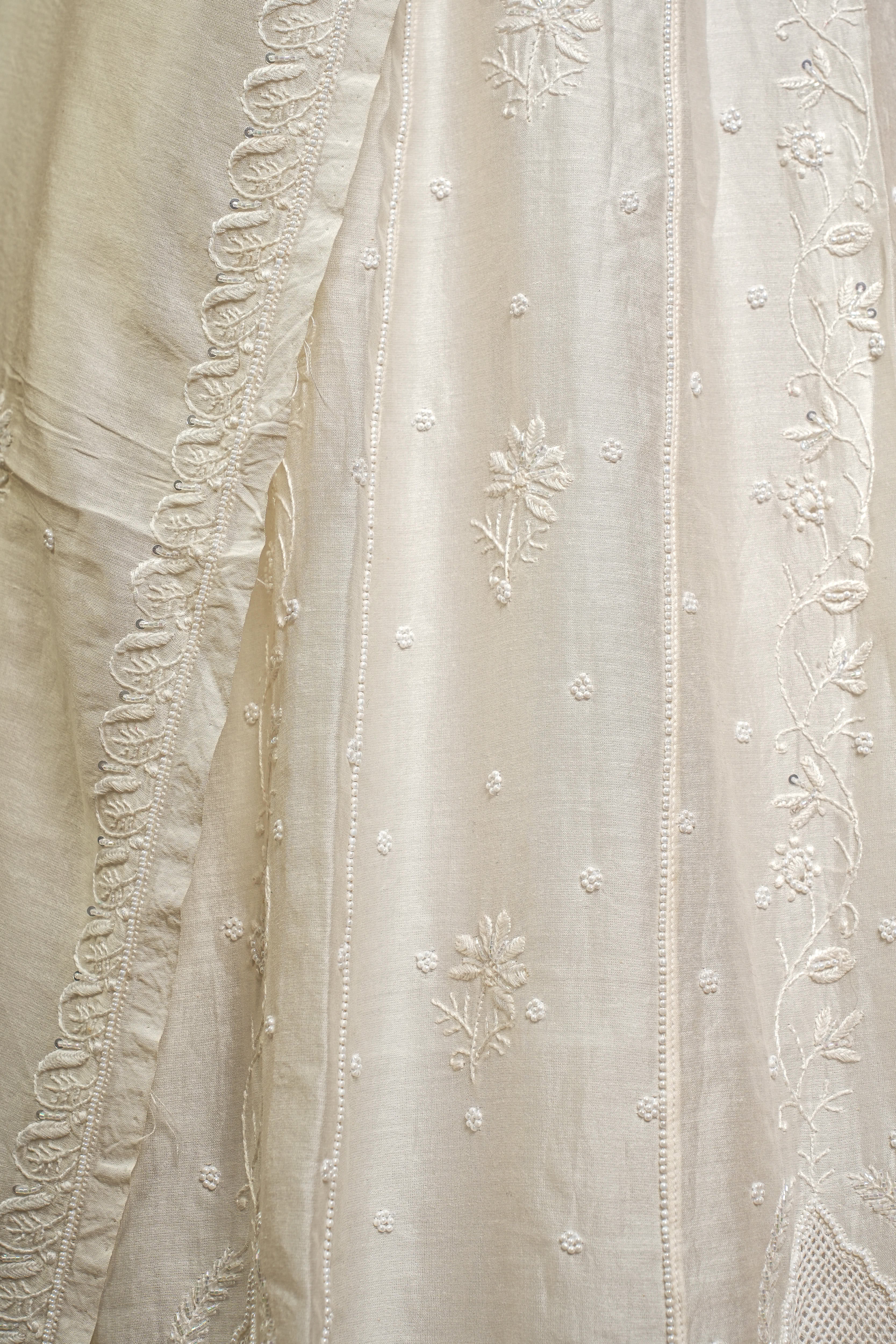 Mul Chanderi Chikankari Lehenga with All Over Work(Off-White, Dyeable)