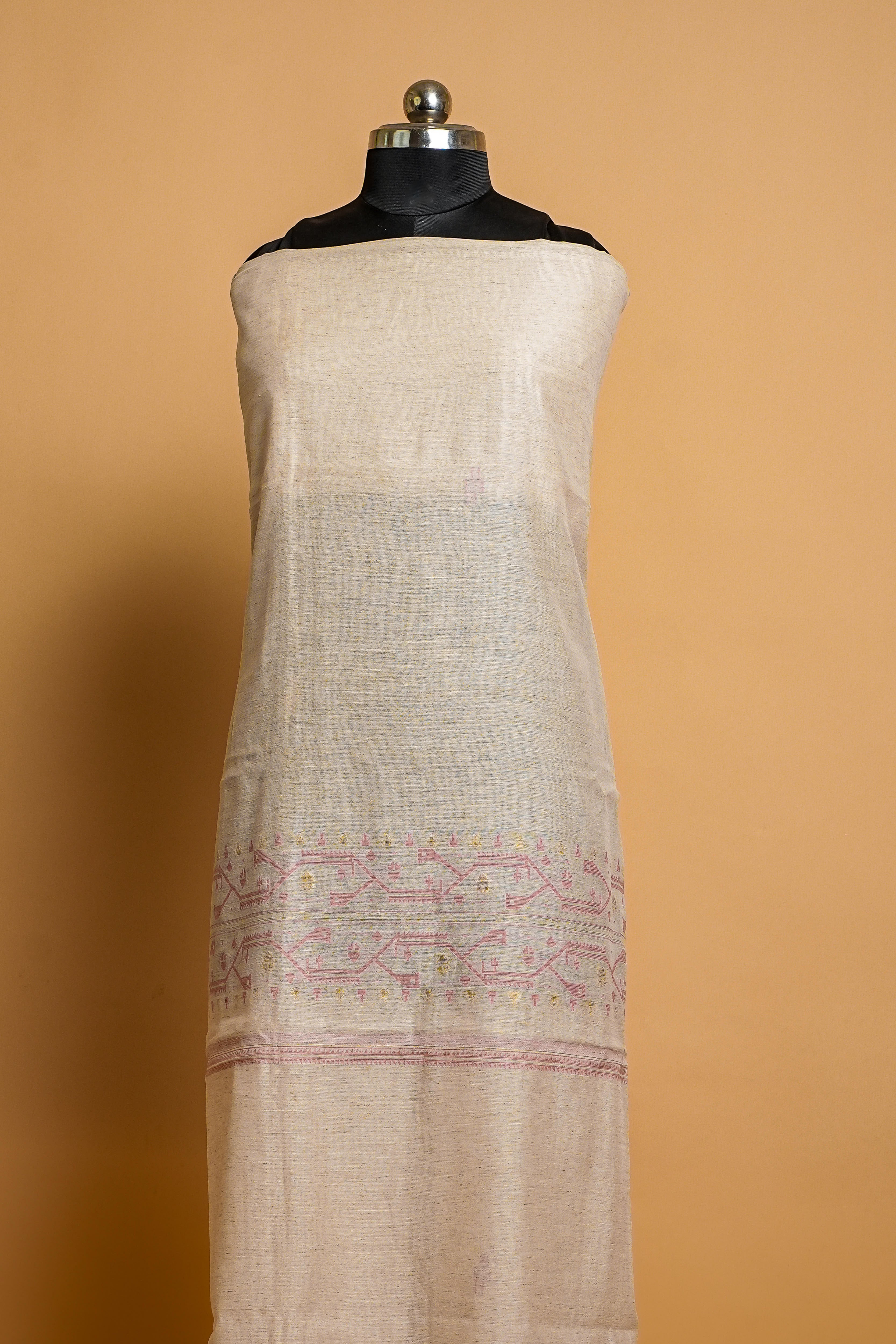 Linen Suit (2 Piece, Unstitched, Off-White/Pink)