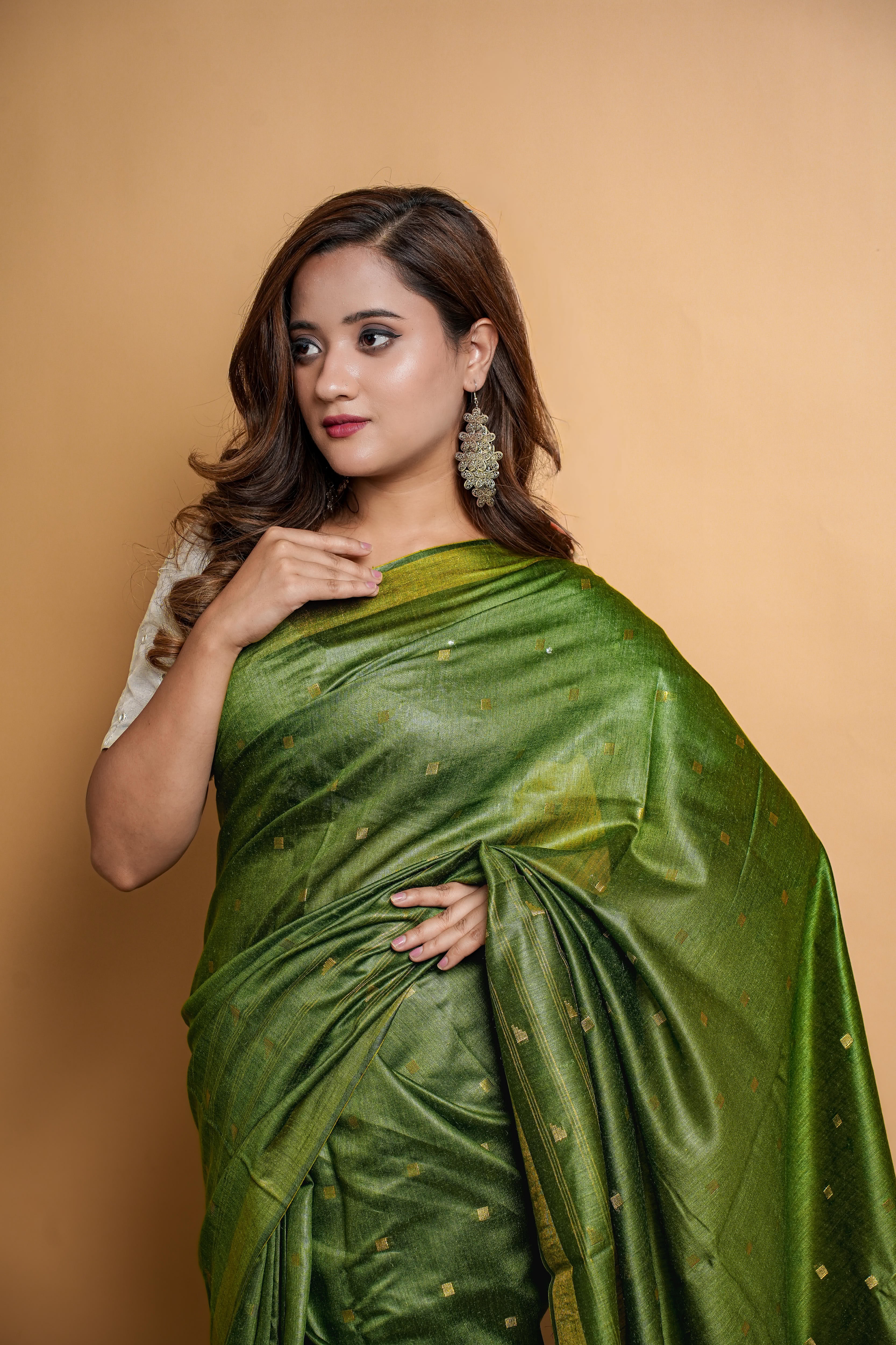 Bengali Handloom Tussar Silk Saree (Green)