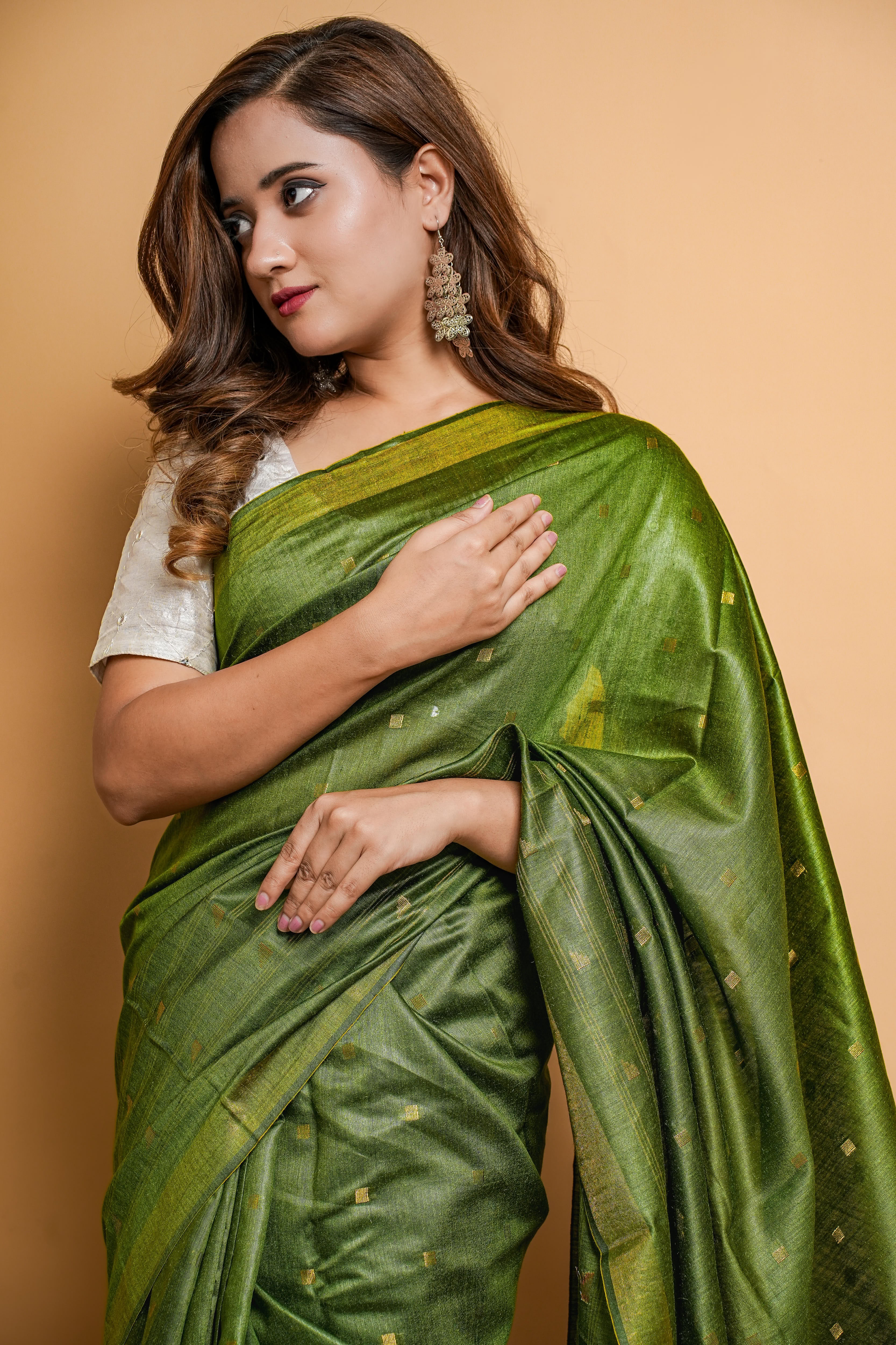 Bengali Handloom Tussar Silk Saree (Green)