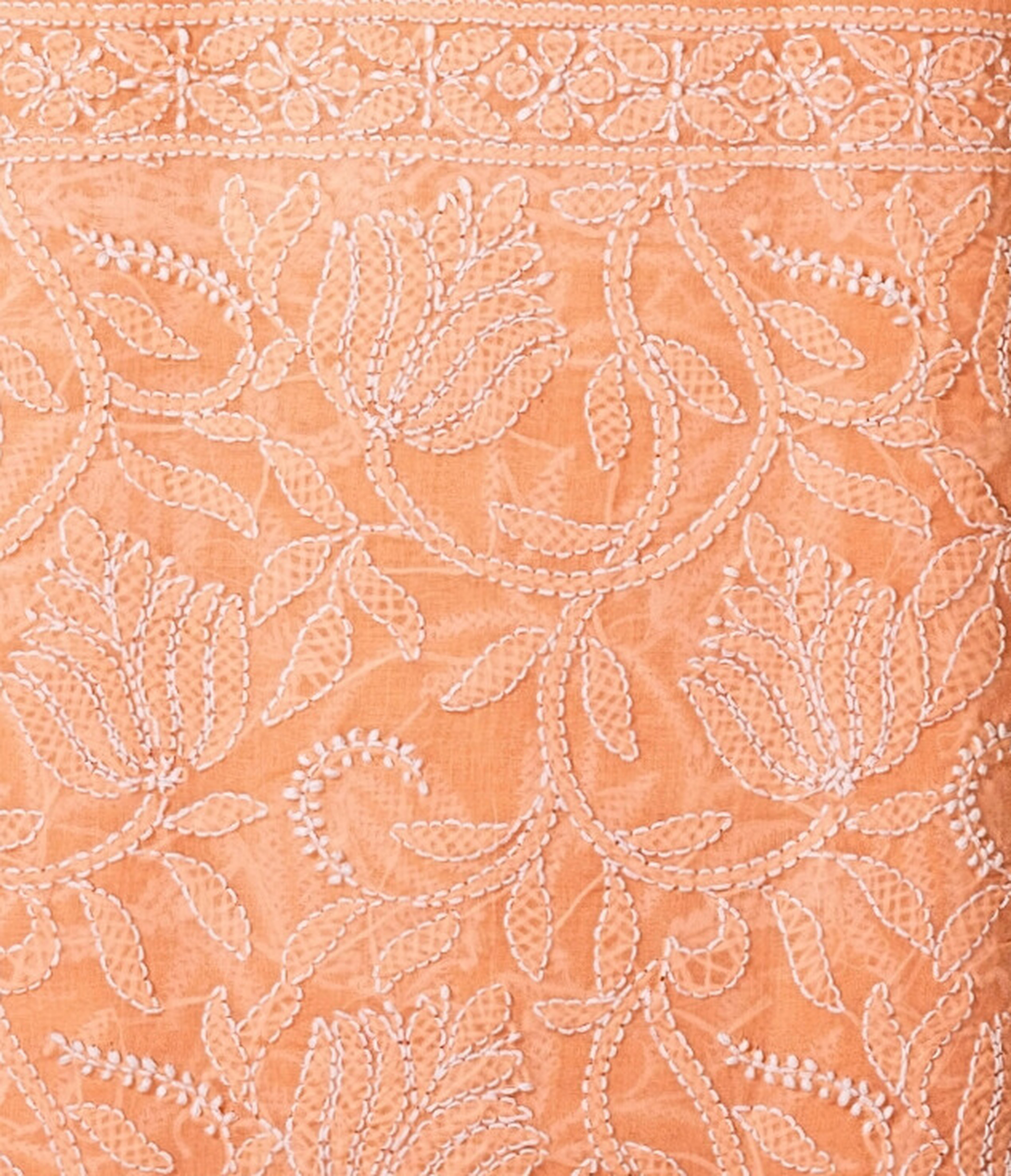 Cotton Kurti(or Dupatta) with Tepchi Full Jaal Chikankari Work(2.5m, Unstitched, Peach)