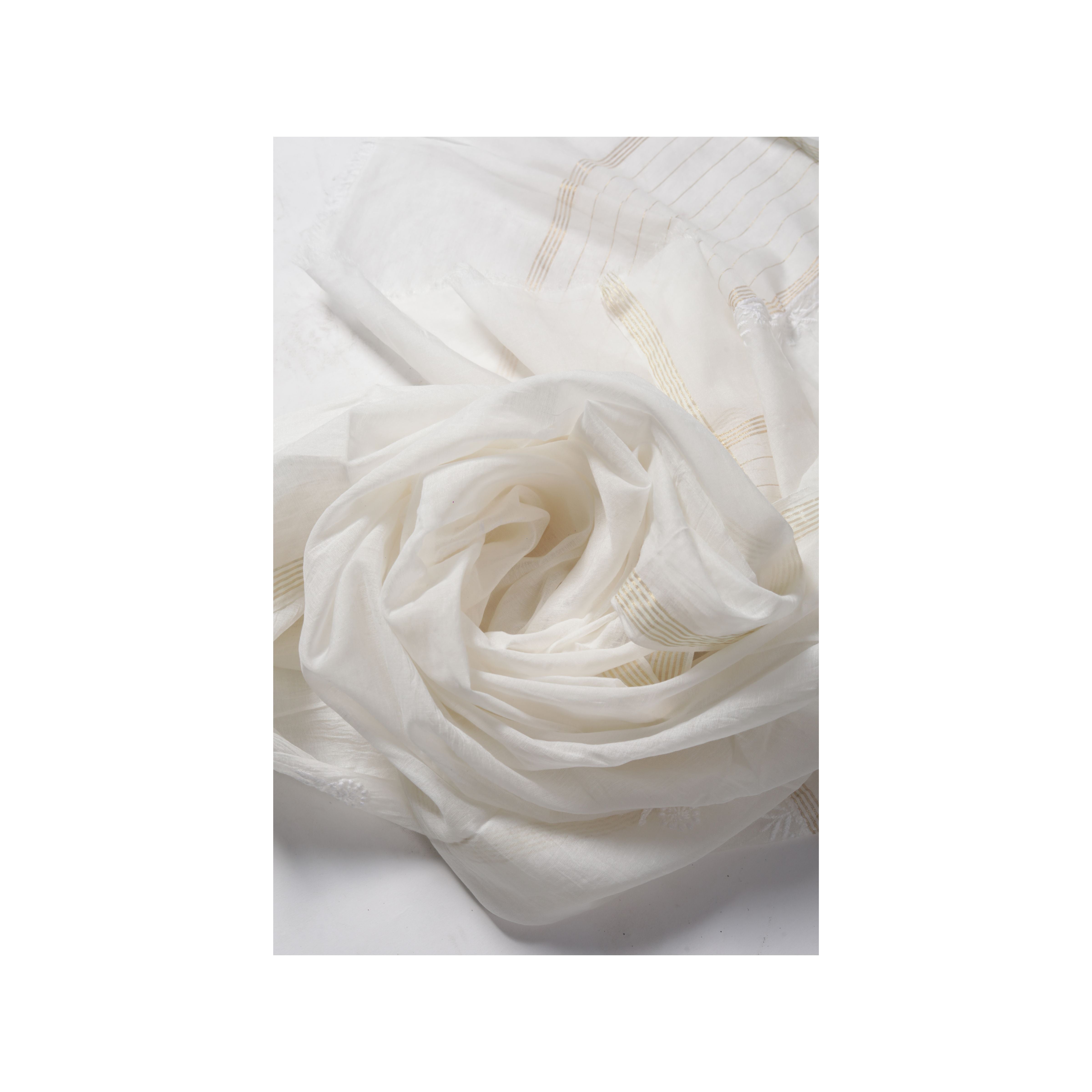 Mul Chanderi Chikankari Suit with Full Jaal Work (3 Piece, Unstitched, Dyeable, Off-White)