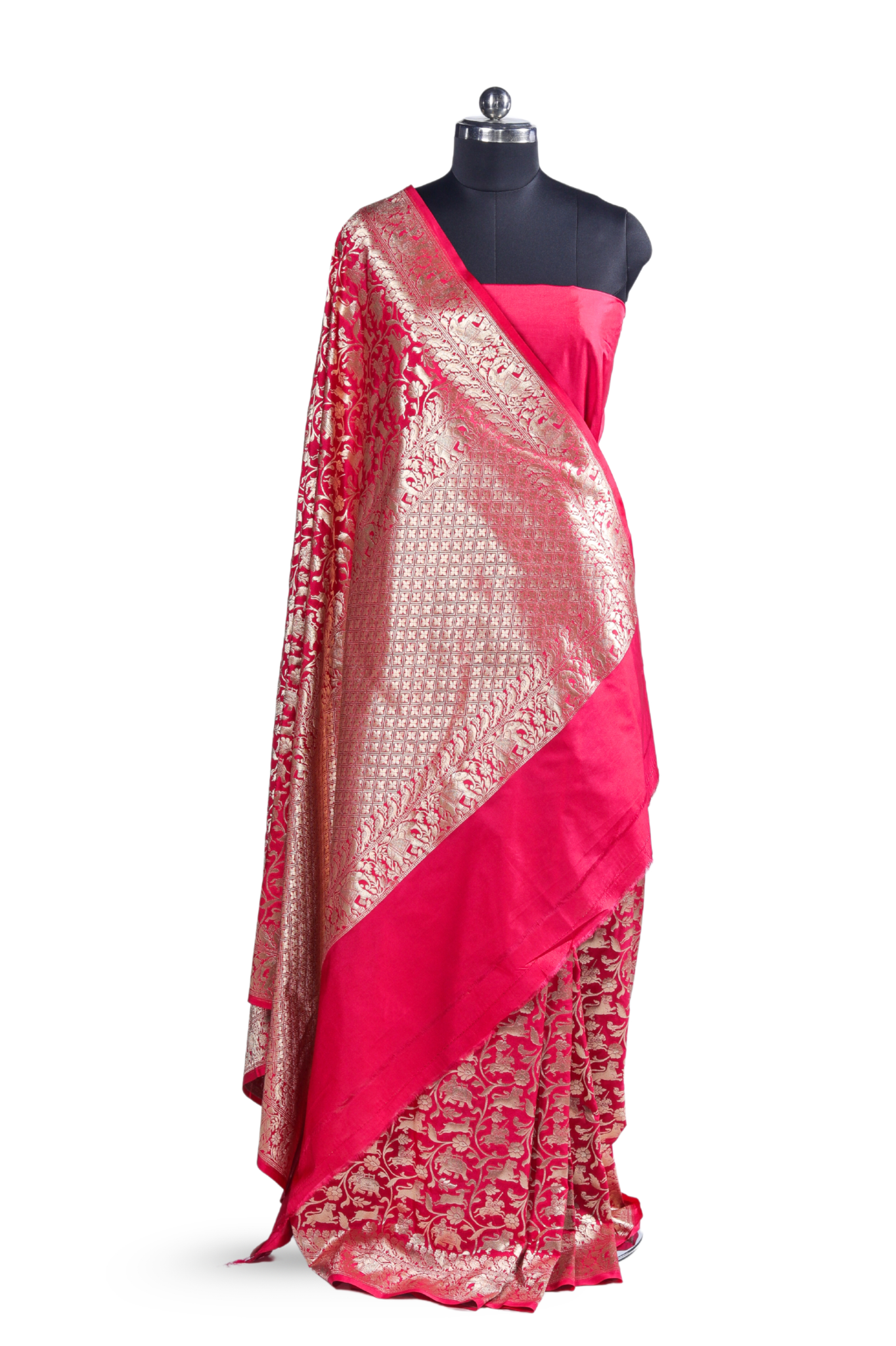 Banarasi Silk Saree(Rani Pink, Shikargah)