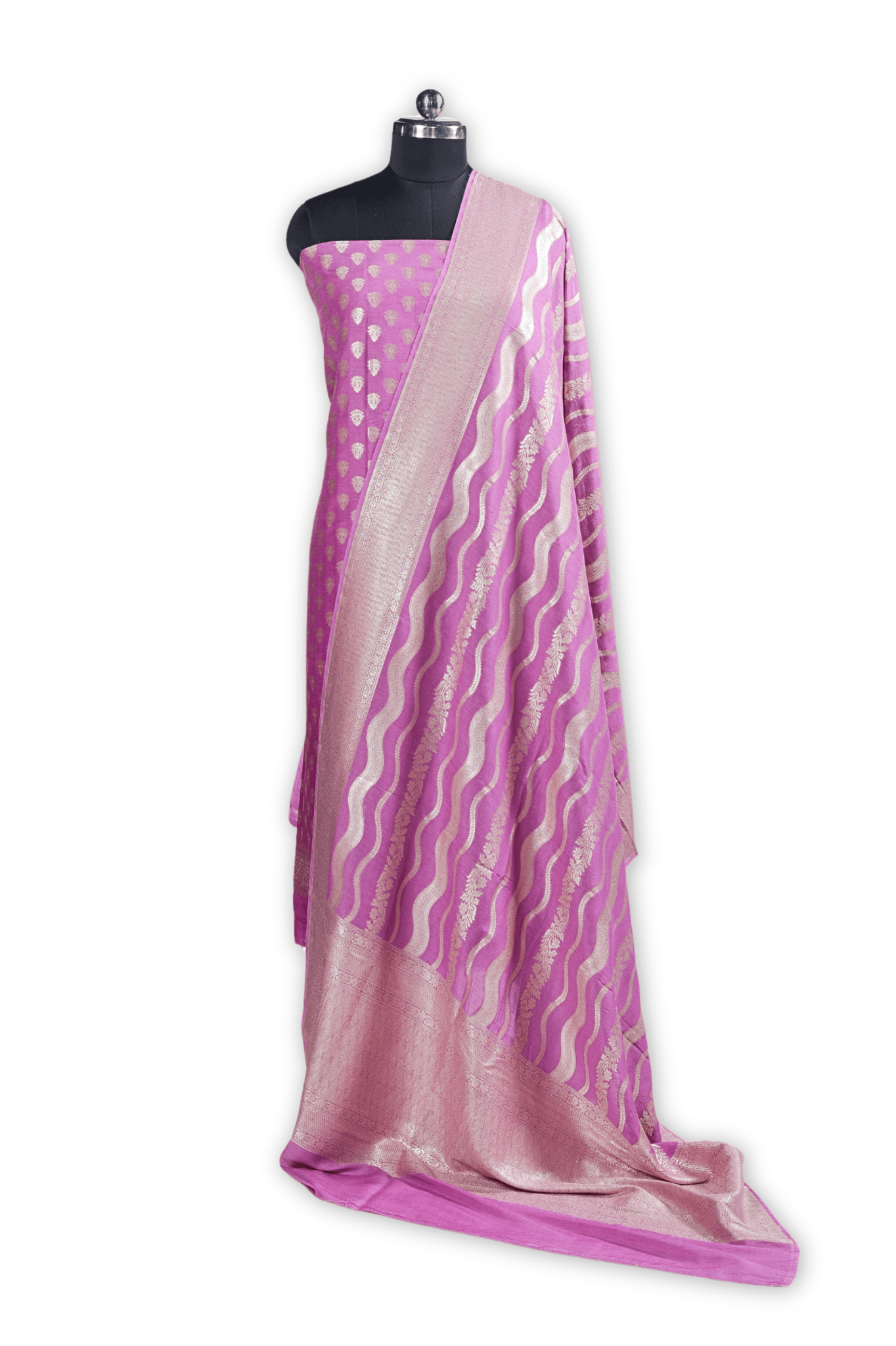 Banarasi Silk Suit(3 Piece, Unstitched, Purple)