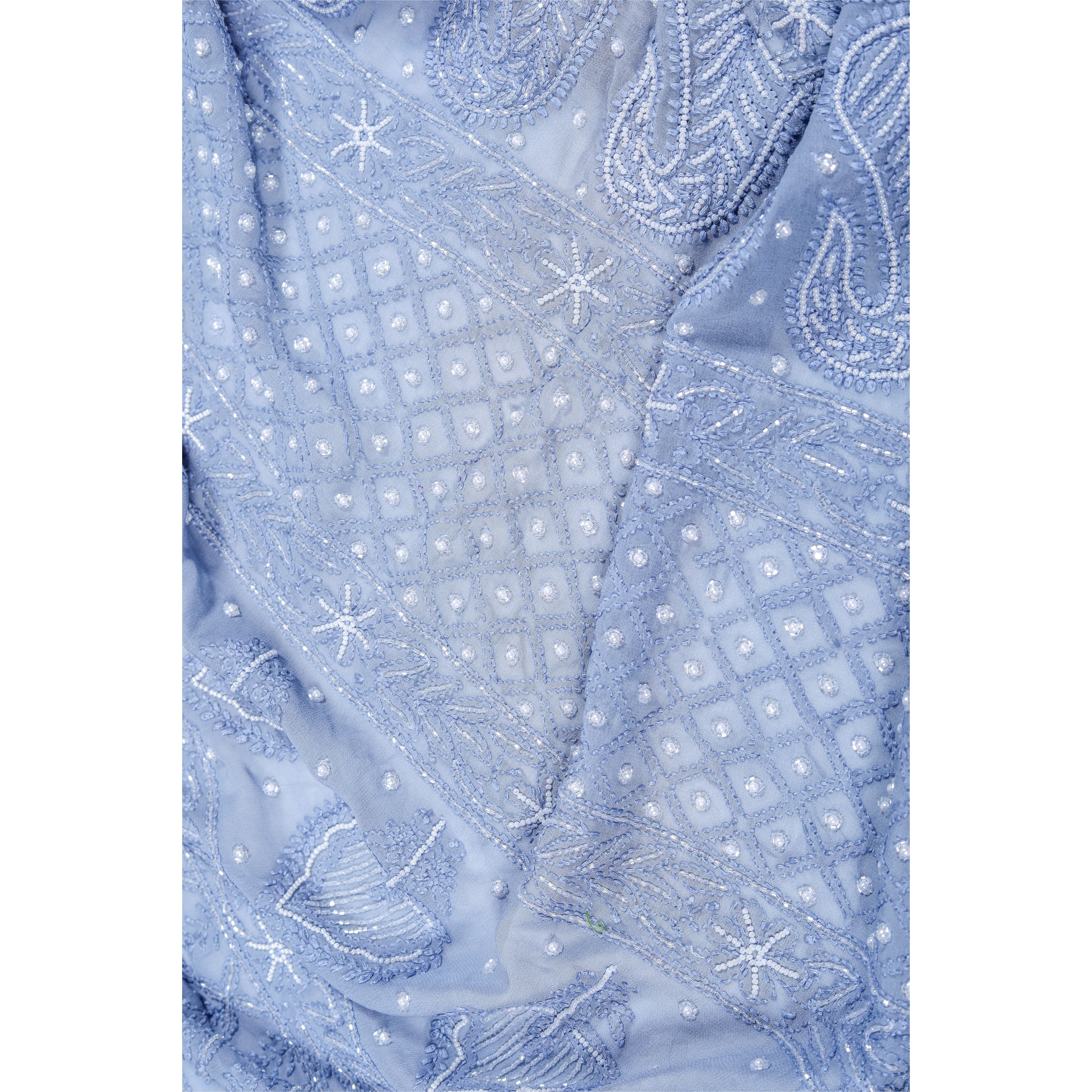 Viscose Georgette Chikankari Saree with Cutdana Moti Work (Light Grey)