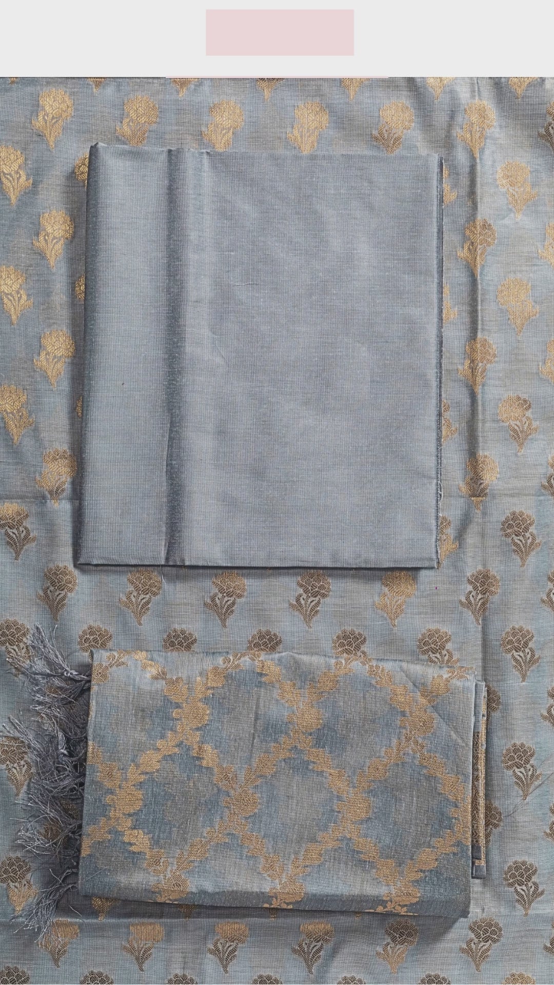 Banarasi Silk Suit(3 Piece, Unstitched, Grey)