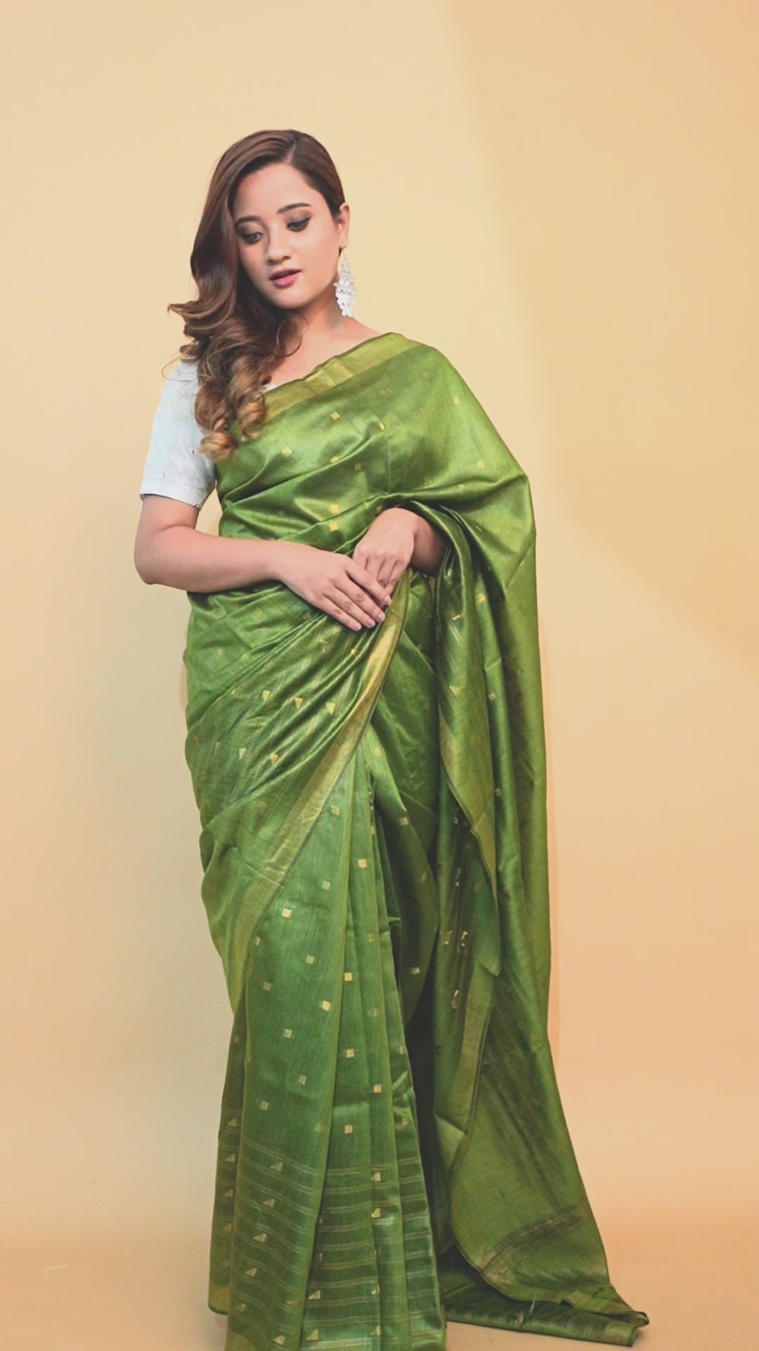 Bengali Handloom Tussar Silk Saree (Green)
