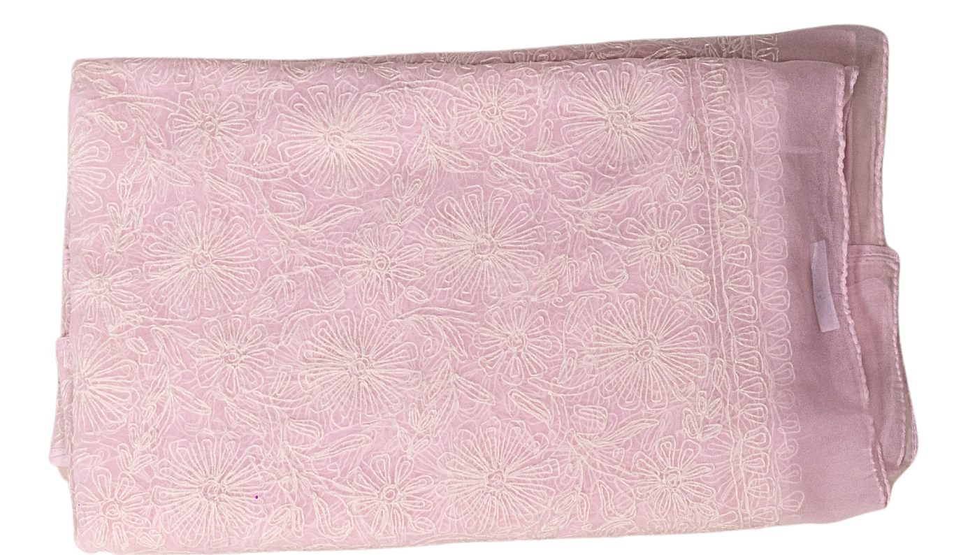 Chiffon Kurti(or Dupatta) with Tepchi Chikankari Work(2.5m, Unstitched, Light Pink)